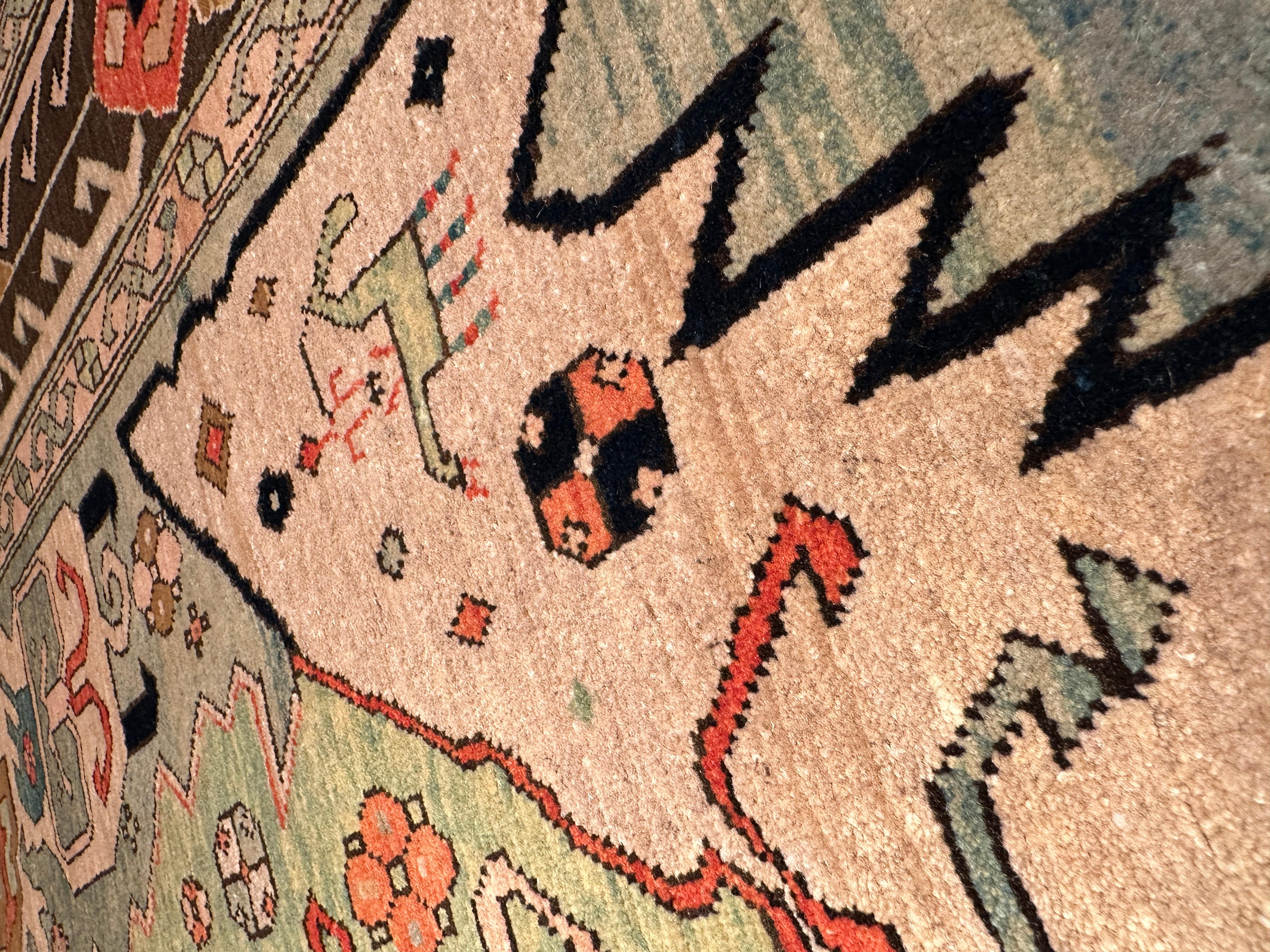 Caucasian Ararat Rugs Dragon Rug, Antique Caucasus Museum Revival Carpet, Natural Dyed For Sale