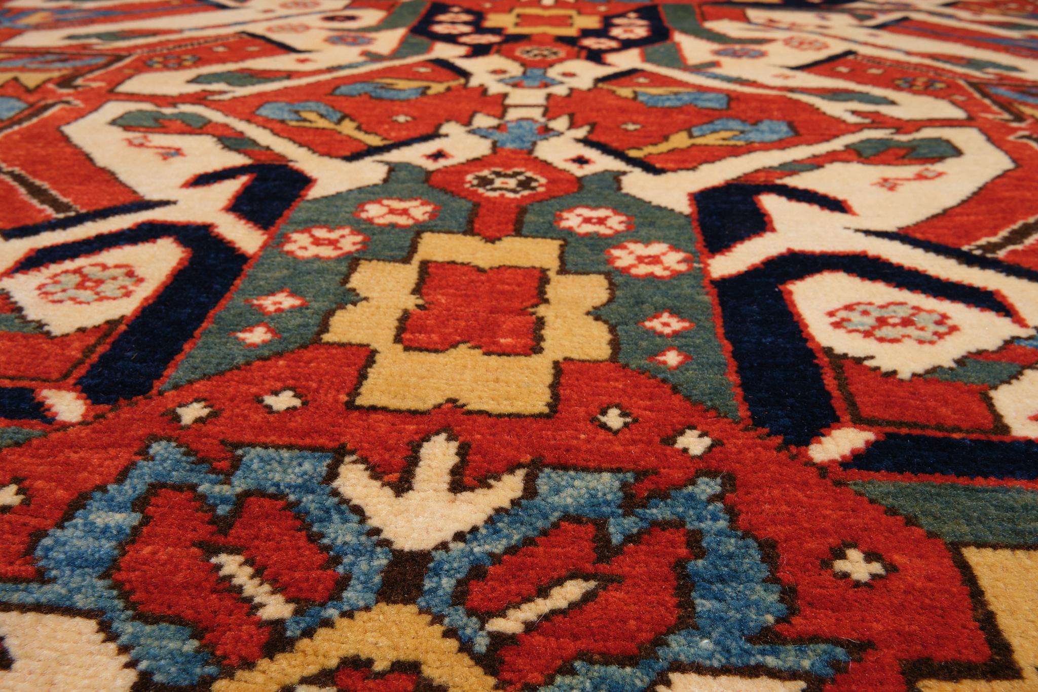 Contemporary Ararat Rugs Chelaberd Karabakh Rug Antique Caucasian Revival Carpet Natural Dyed For Sale