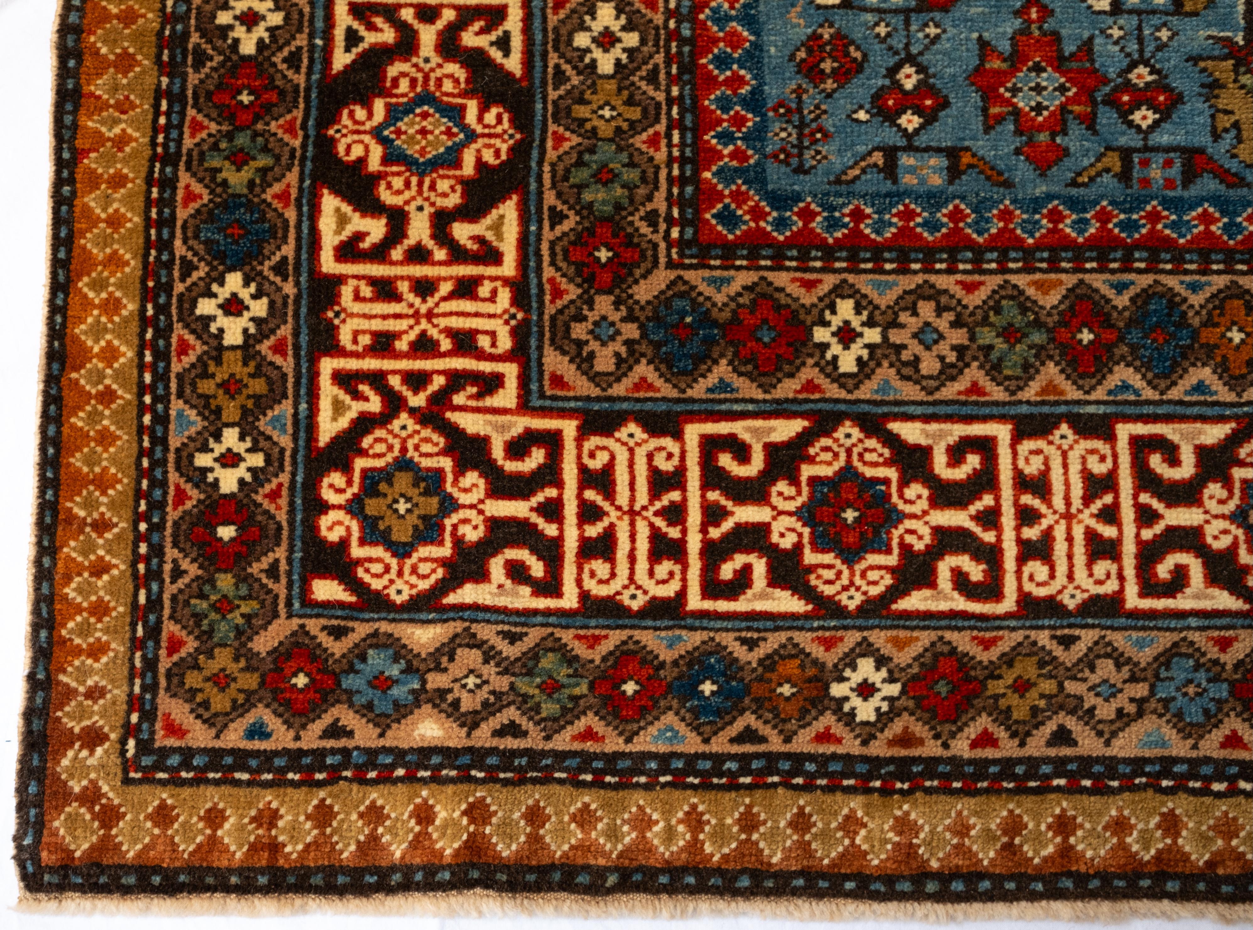 Ararat Rugs Alfombra Chichi Kuba con Borde Kufic Alfombra Caucásica Tinte Natural Turco en venta