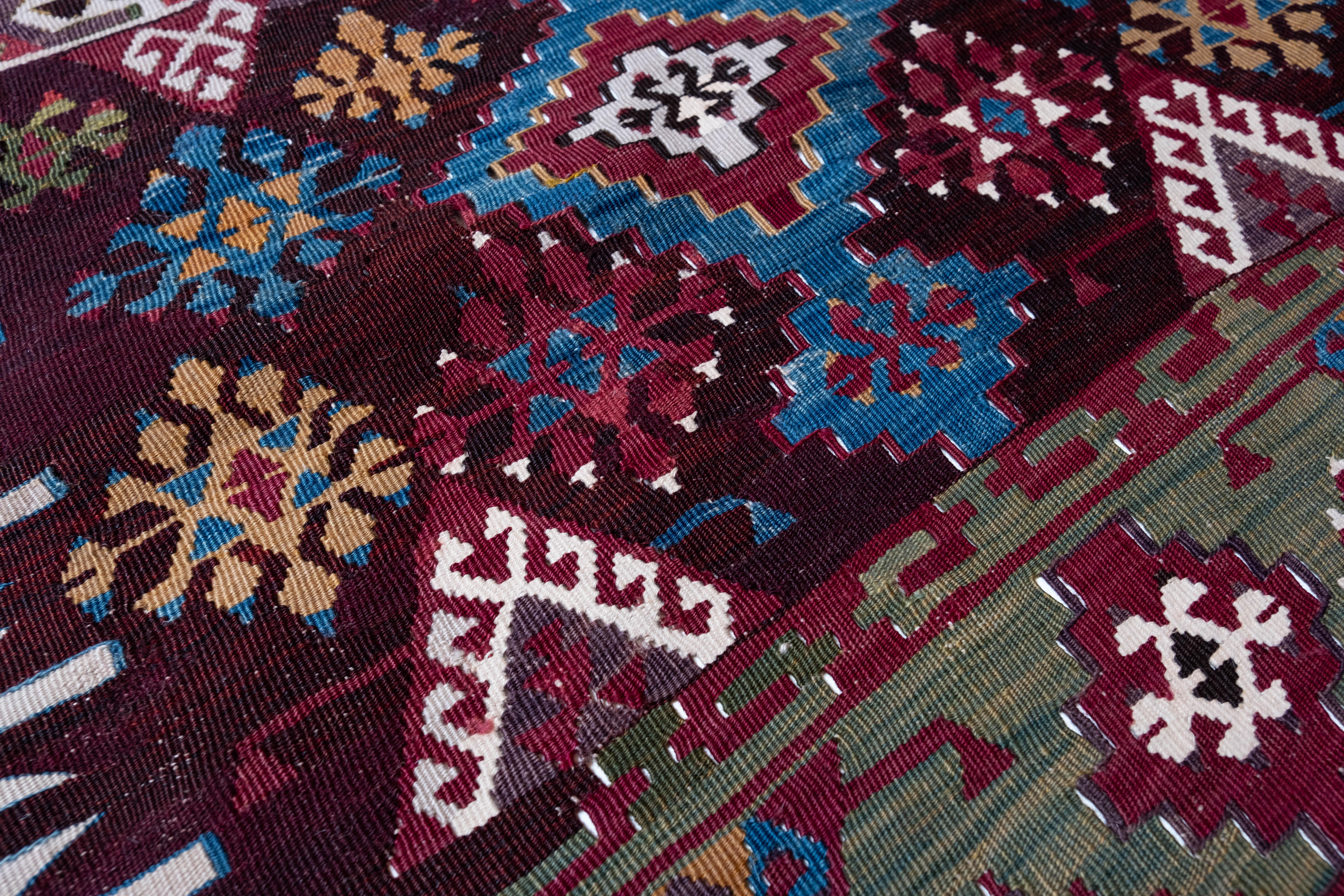Hand-Woven Antique Aleppo Kilim Rug Anatolia Turkish Carpet For Sale