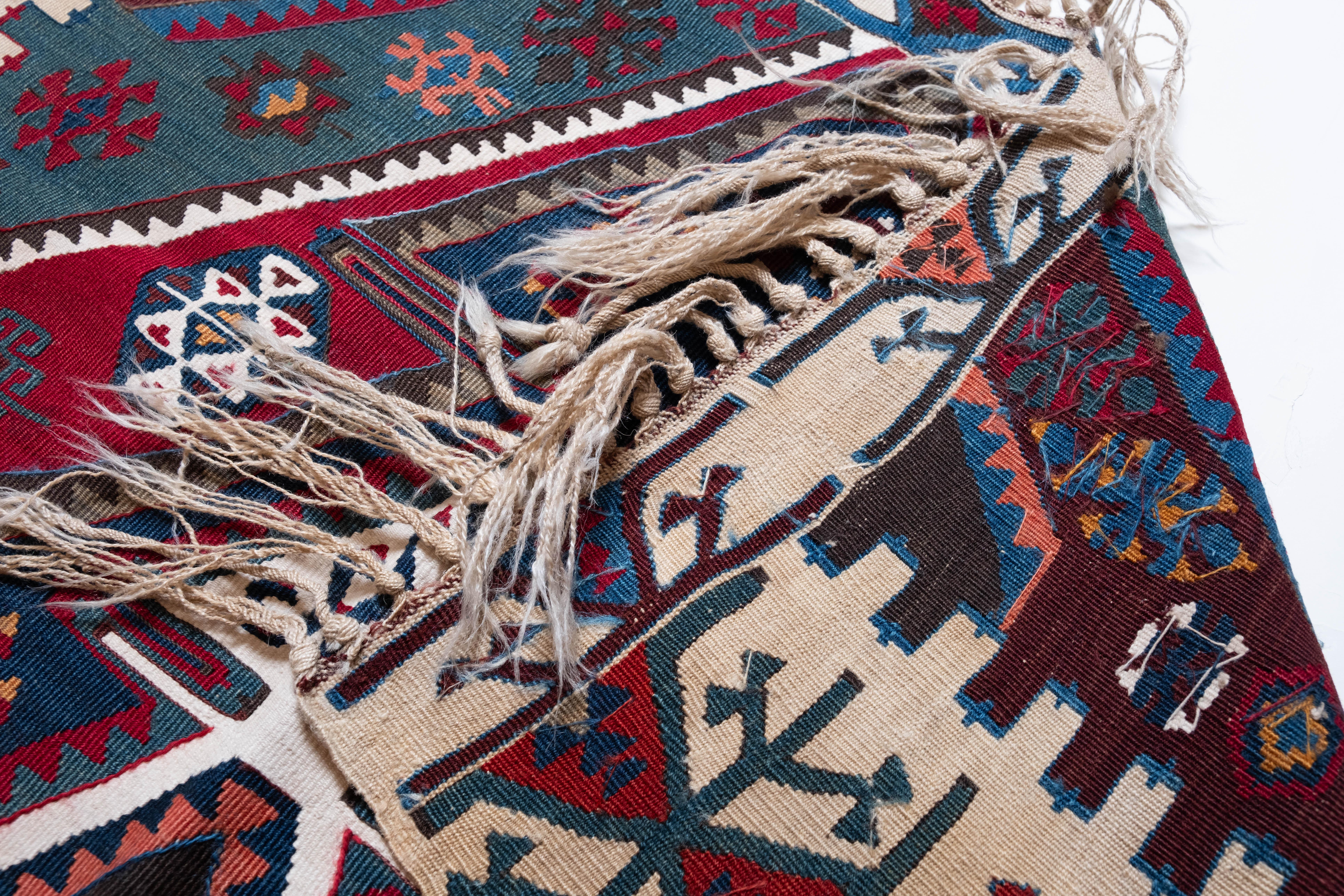 Hand-Knotted Antique Aleppo Kilim Rug Anatolia Turkish Carpet For Sale