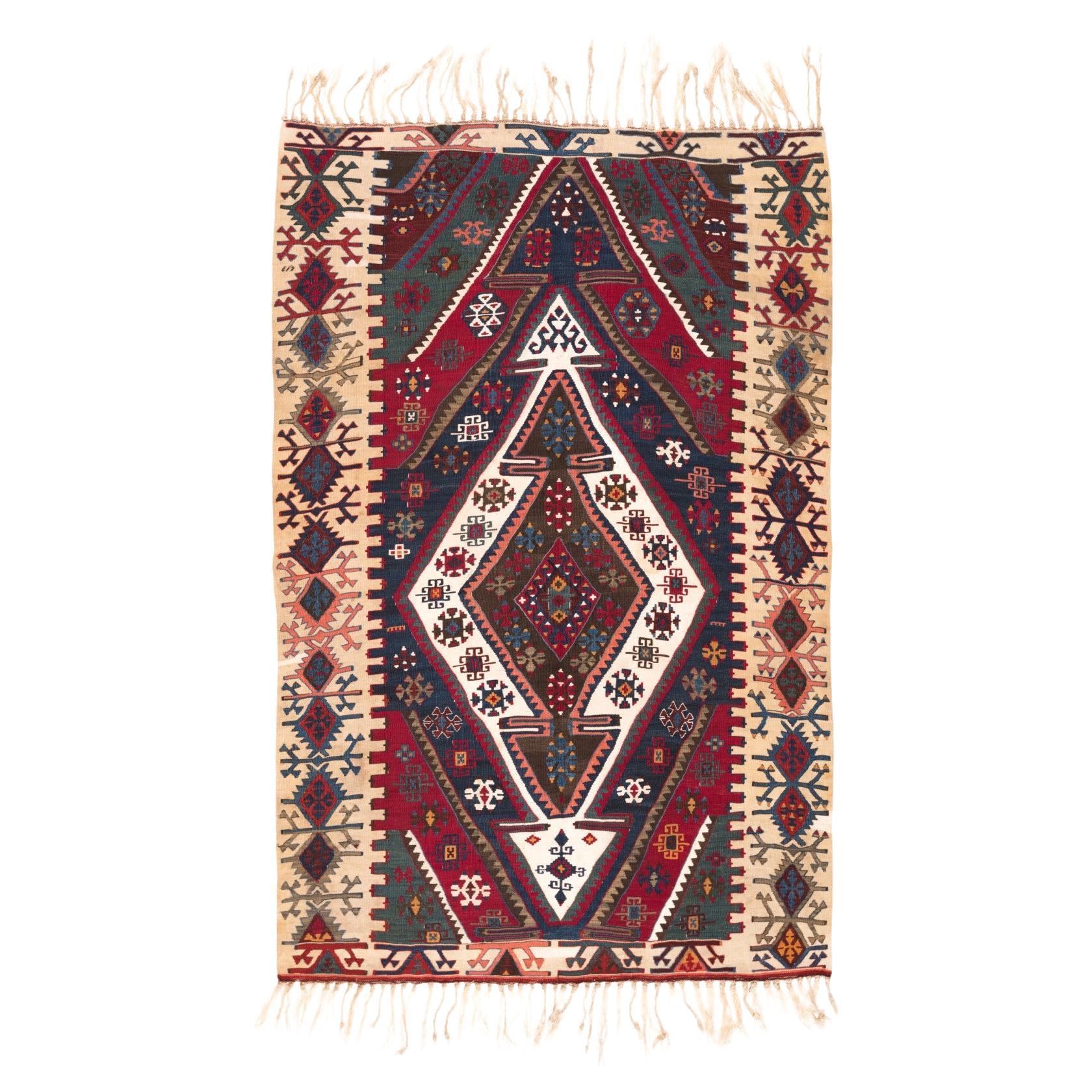 Antique Aleppo Kilim Rug Anatolia Turkish Carpet