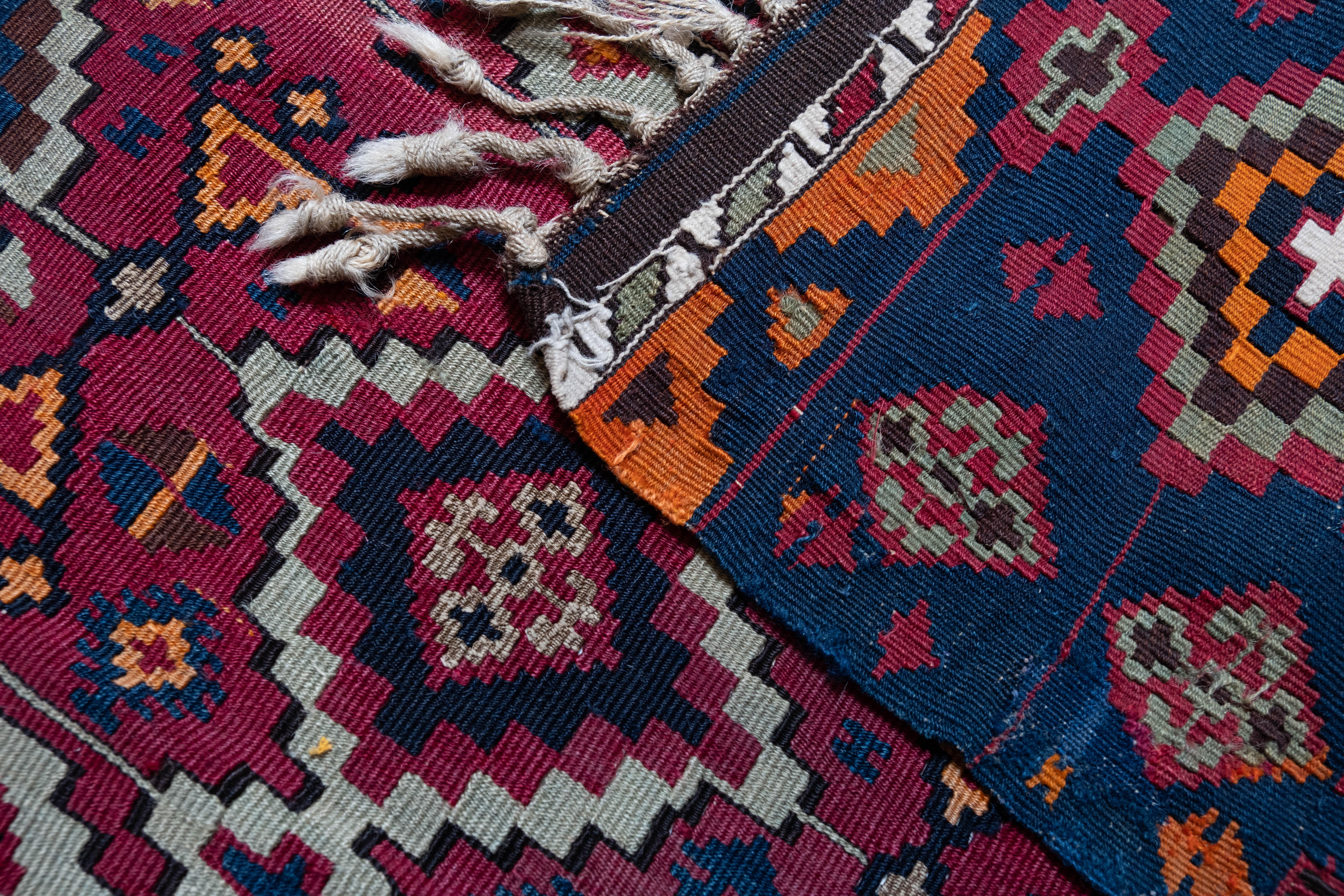 Hand-Woven Antique Aleppo Runner Kilim Rug Anatolia Turkish Carpet For Sale