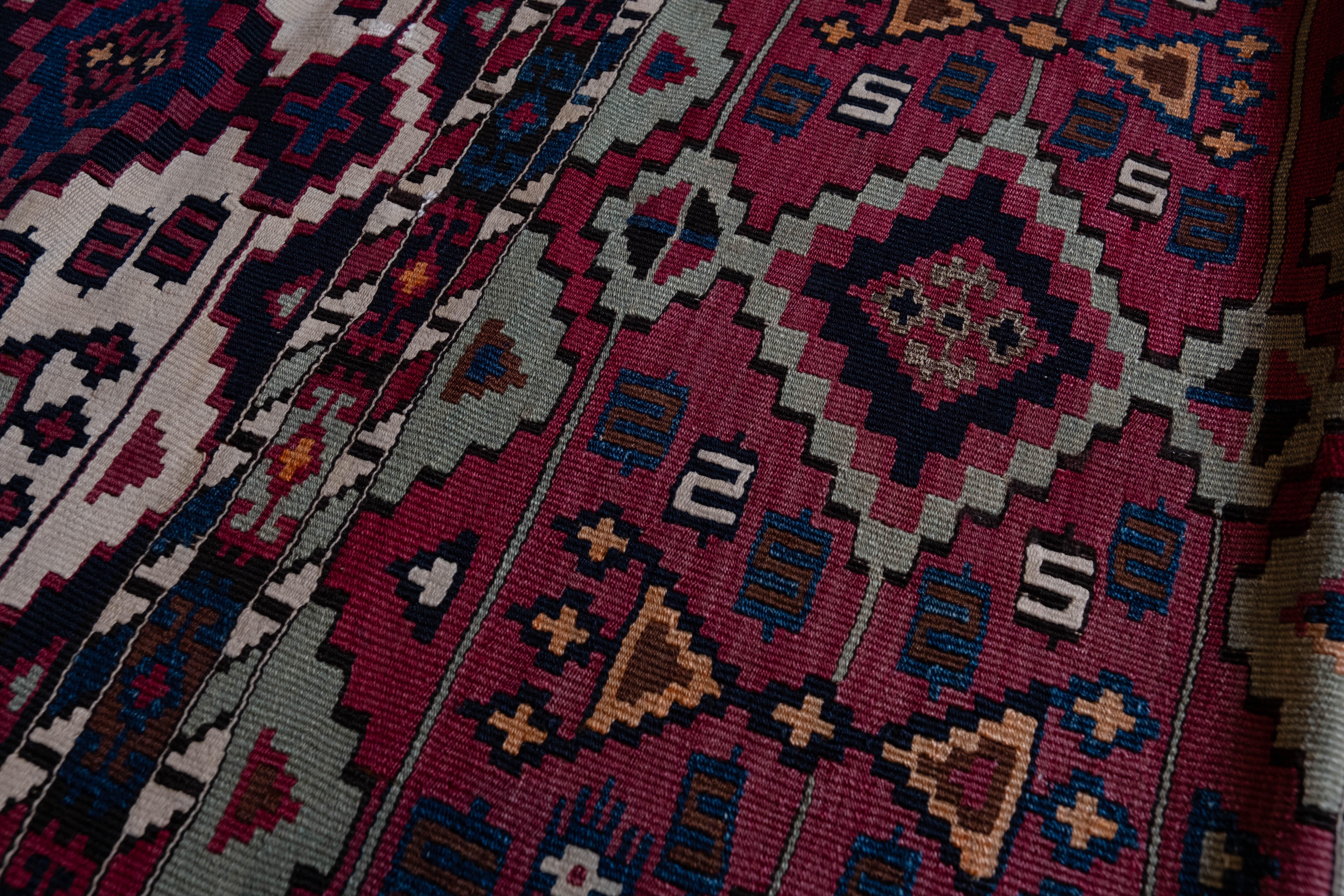 Wool Antique Aleppo Runner Kilim Rug Anatolia Turkish Carpet For Sale
