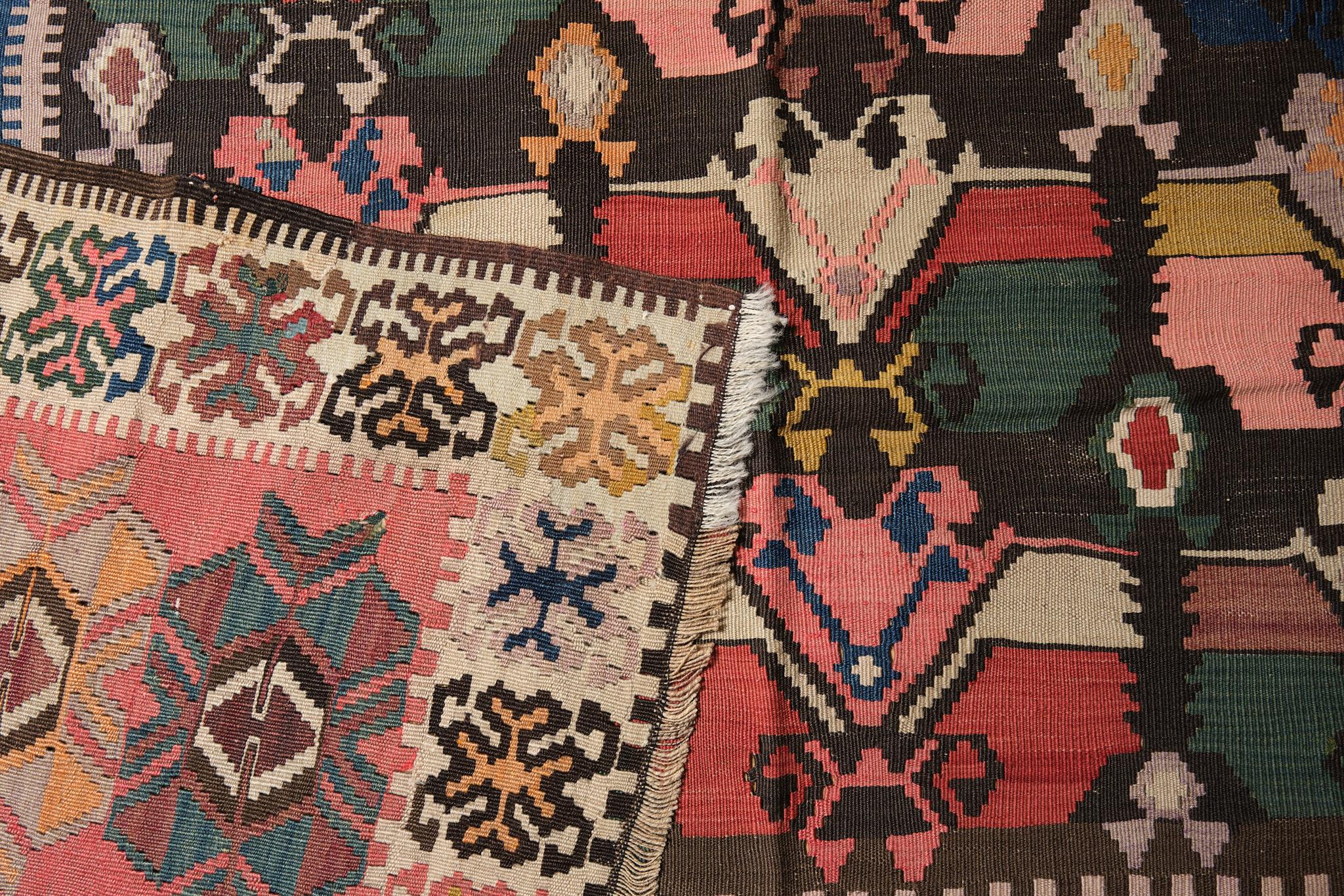 Hand-Woven Antique Bayburt Kilim East Anatolia Rug Turkish Carpet For Sale