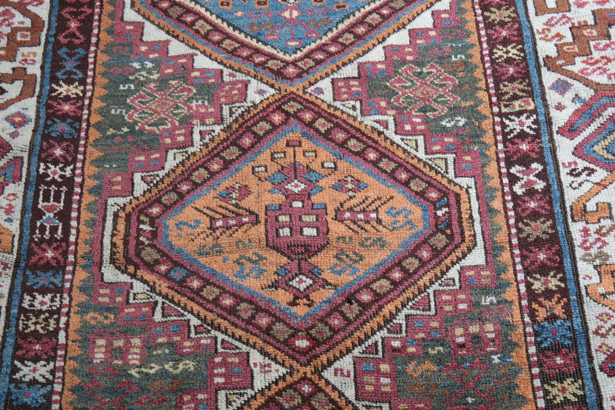 Hand-Woven Antique Caucasian Runner Rug, Caucasus Carpet For Sale