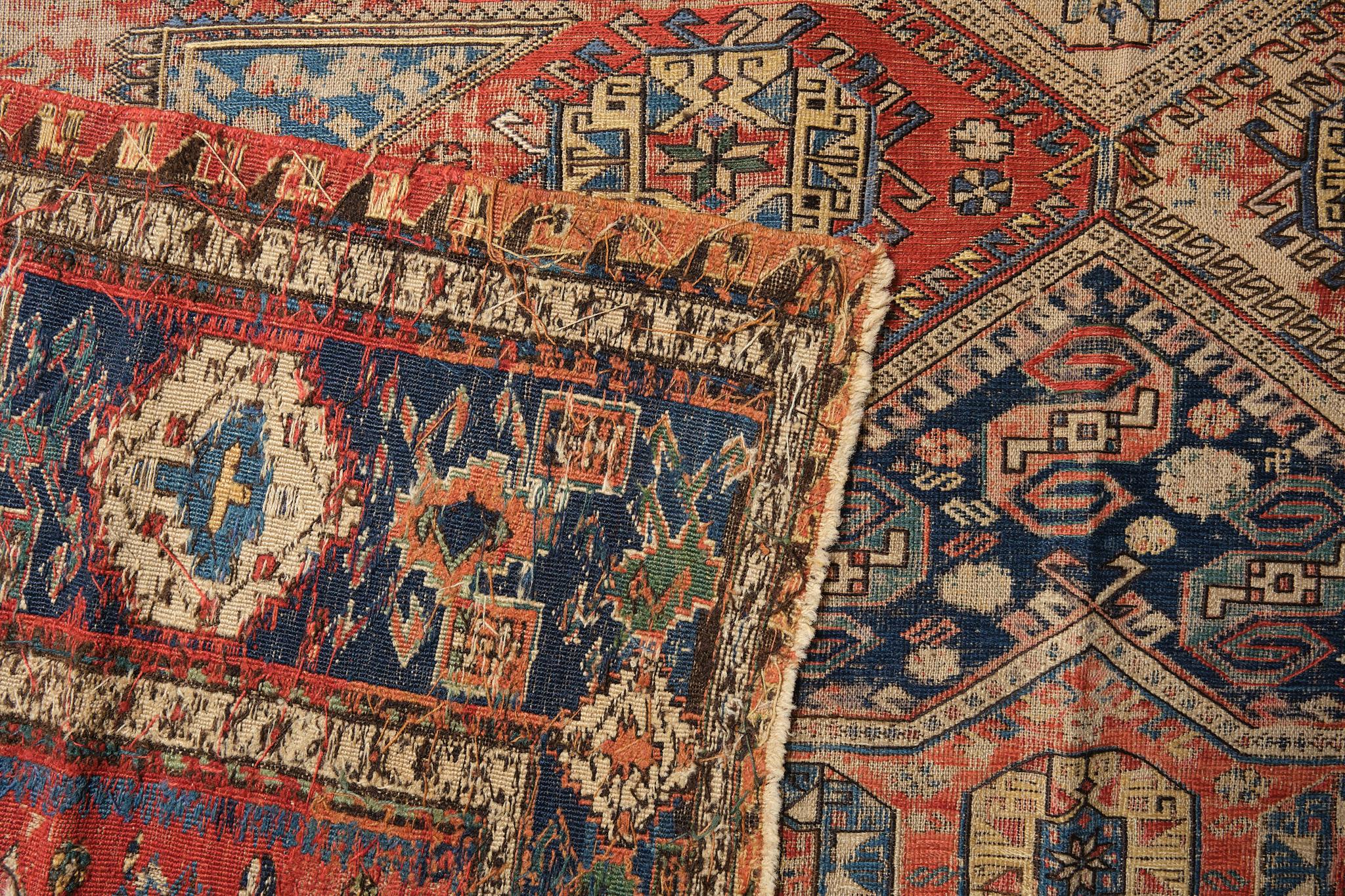 Hand-Woven Antique Caucasus Soumak Kilim Rug, Caucasian Carpet  For Sale