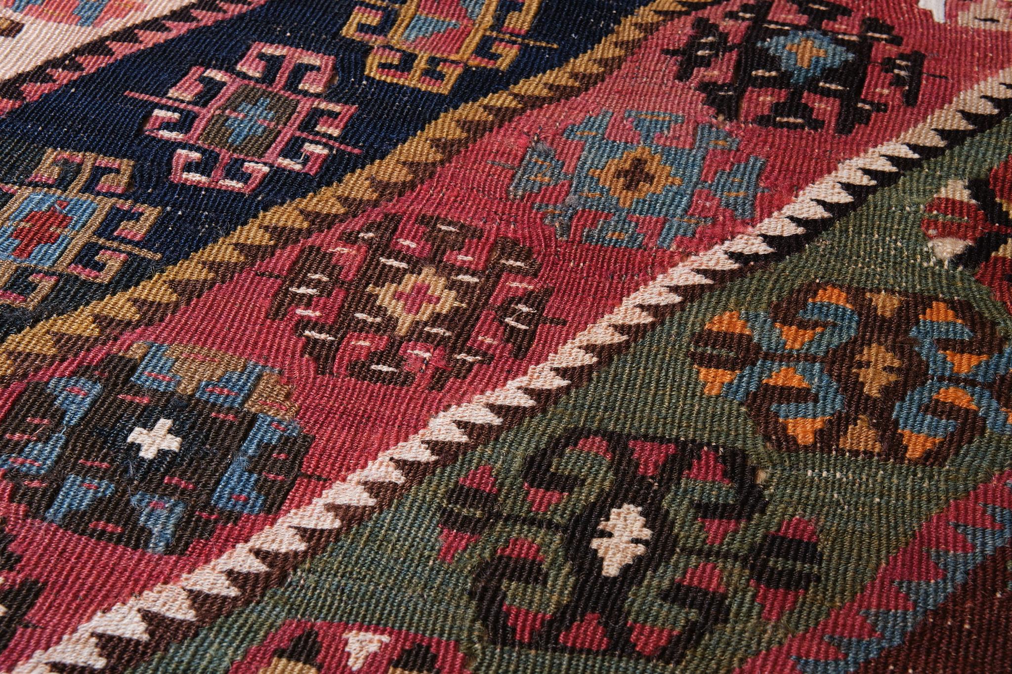 Antique Kayseri Kilim Central Anatolia Rug Turkish Carpet In Fair Condition For Sale In Tokyo, JP