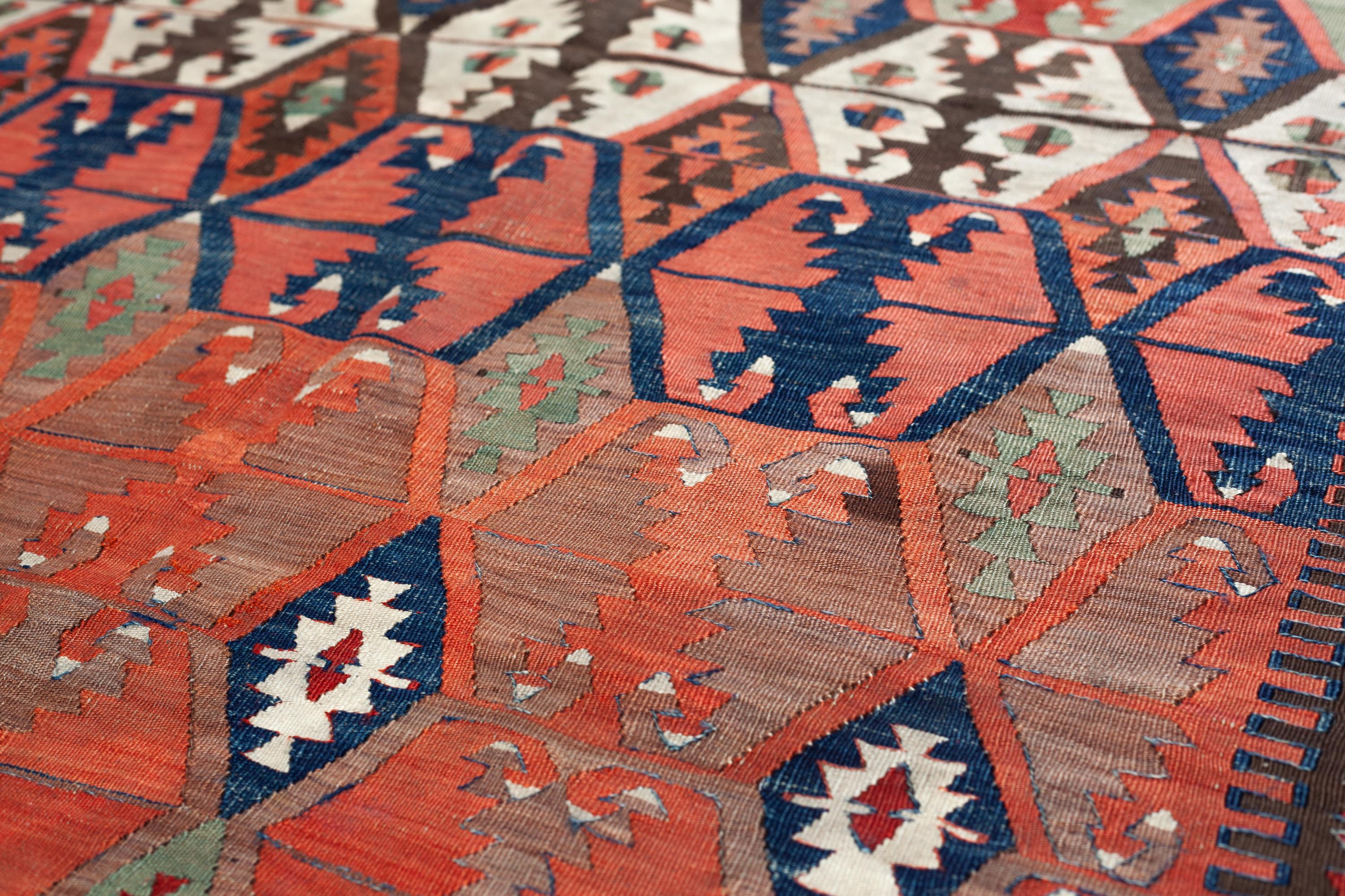 Vegetable Dyed Antique Konya Kilim Central Anatolian Rug Turkish Carpet For Sale