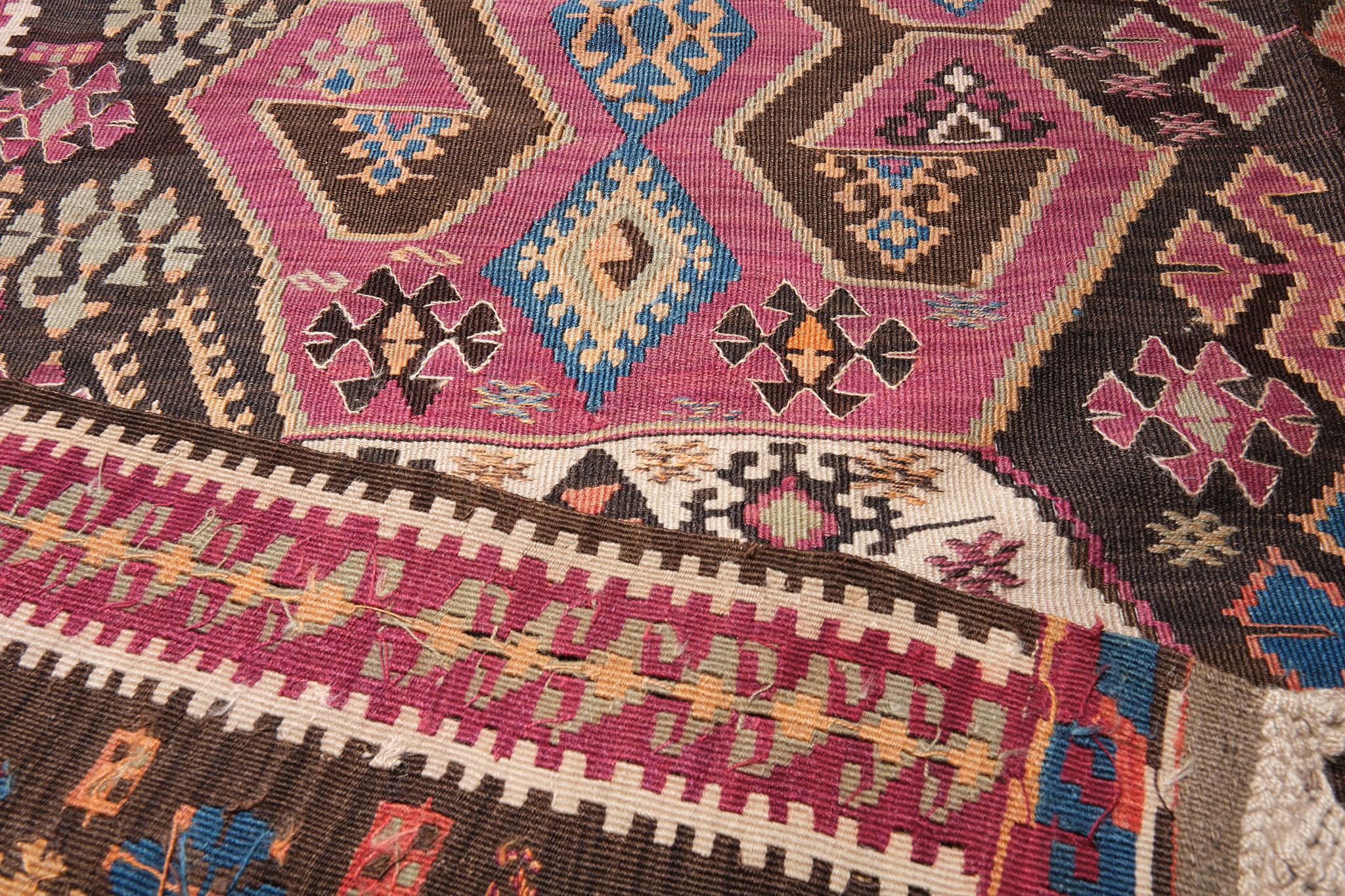 Hand-Woven Antique Konya Kilim Central Anatolian Rug Turkish Carpet For Sale