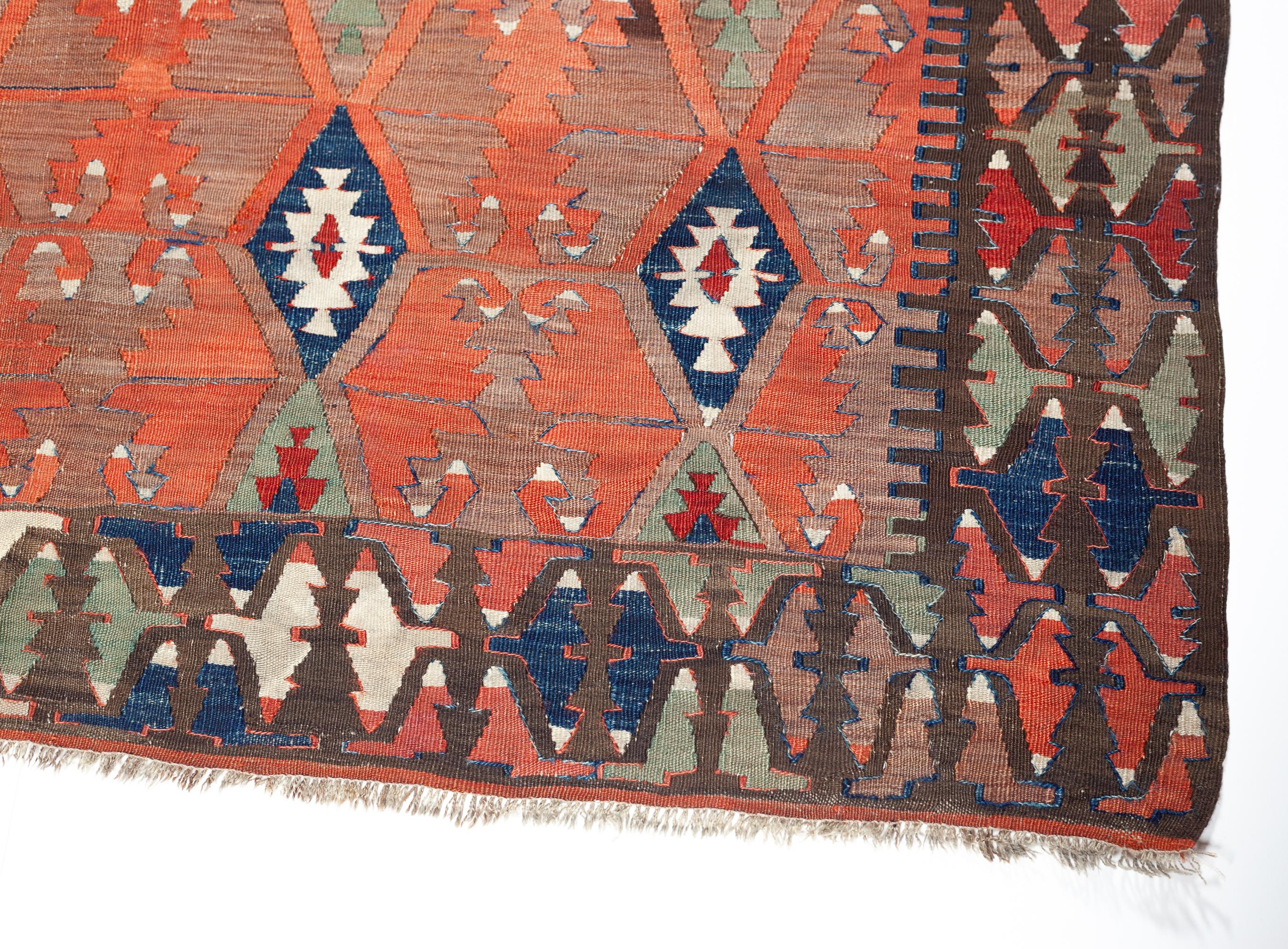19th Century Antique Konya Kilim Central Anatolian Rug Turkish Carpet For Sale