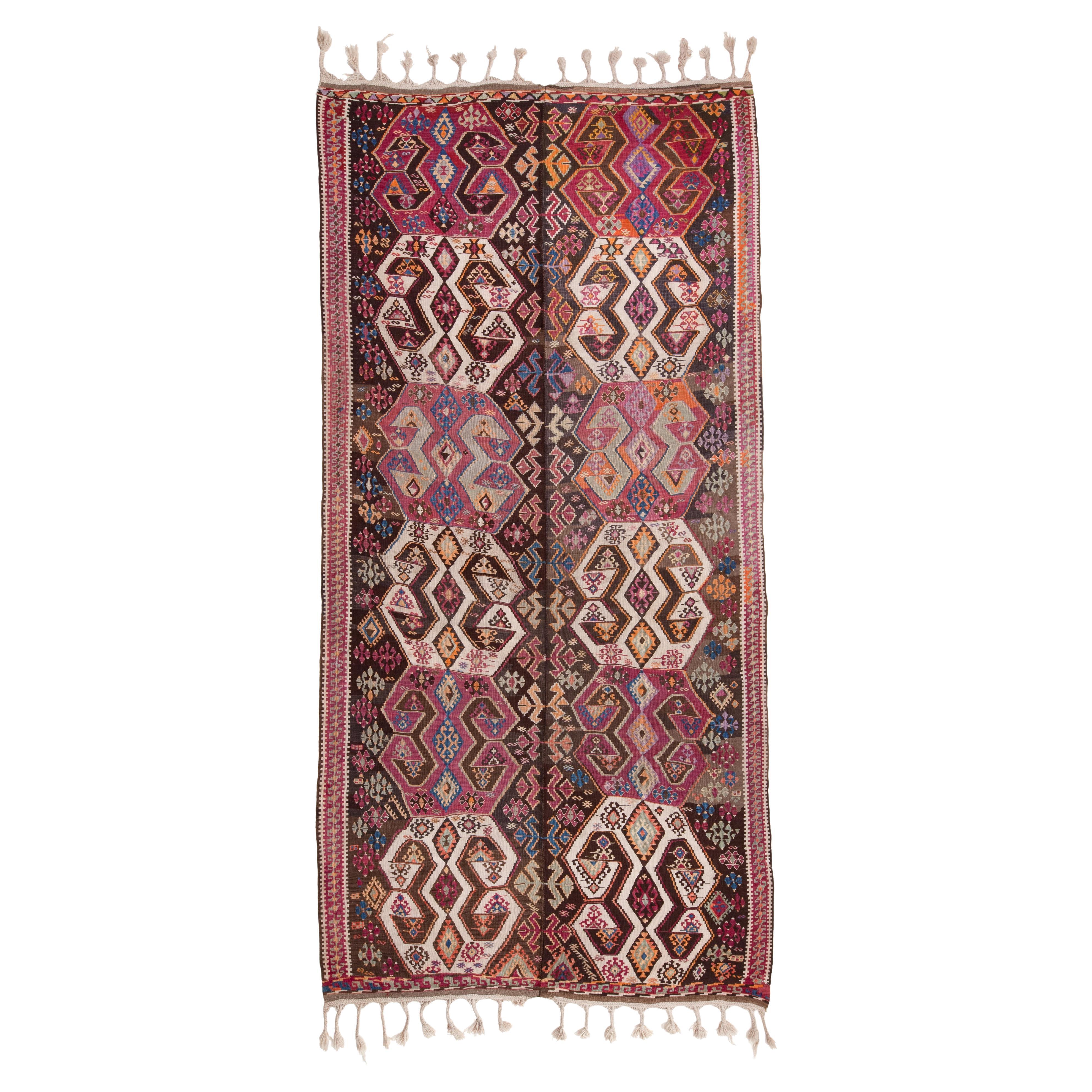 Ancien tapis Kilim d'Anatolie centrale, tapis turc naturel