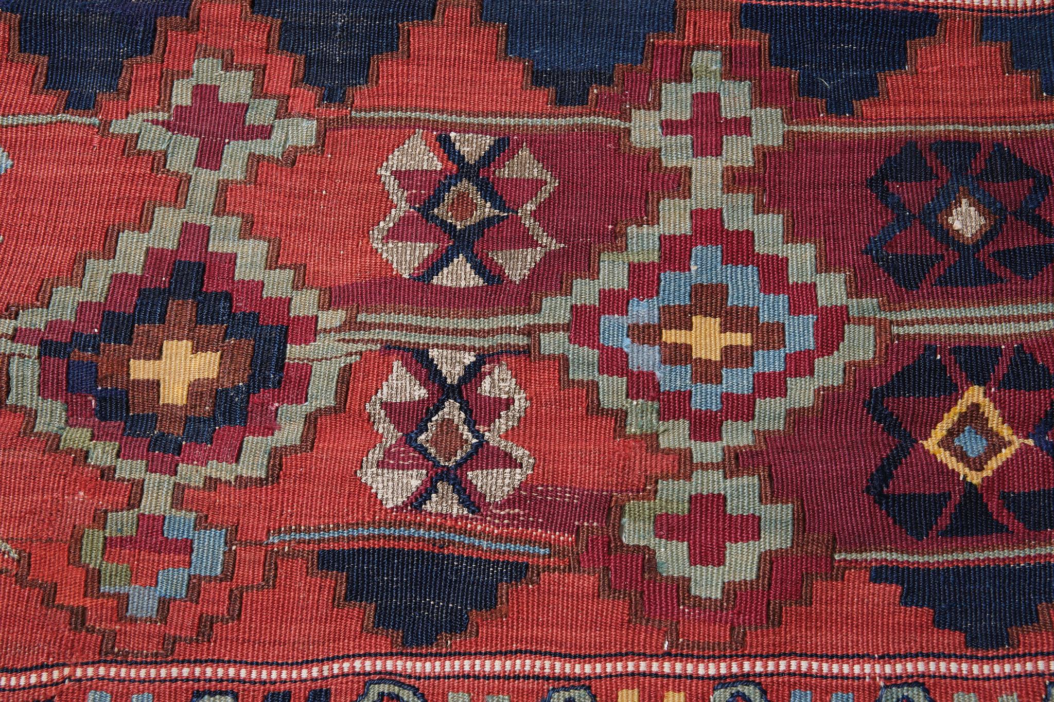Antique Malatya Runner Kilim Rug Anatolia Turkish Carpet In Good Condition For Sale In Tokyo, JP