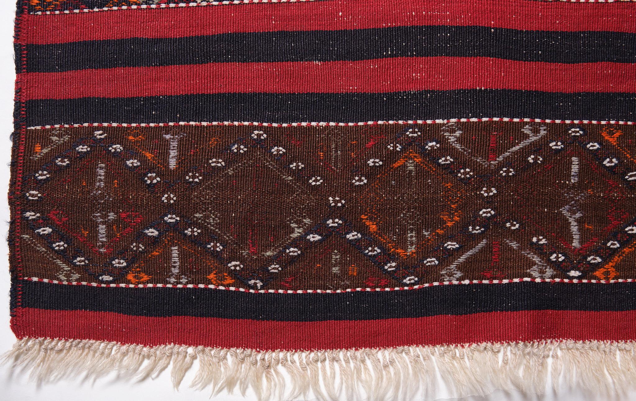 This is a South Eastern Anatolian Old Jijim (Cecim, Cicim) Kilim from the Maras region with a rare and beautiful color composition.