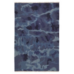 Ararat Rugs Collection Modern Flatwoven Kilim Rug Blue Wave Motif Turkish Carpet