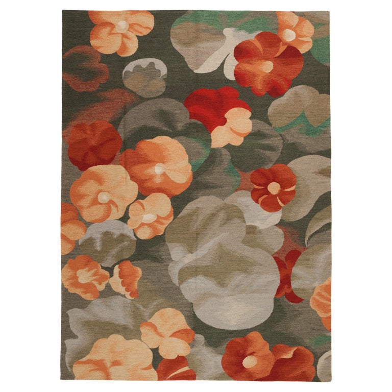 Ararat Rugs Collection Modern Flatwoven Kilim Rug Floral Pattern
