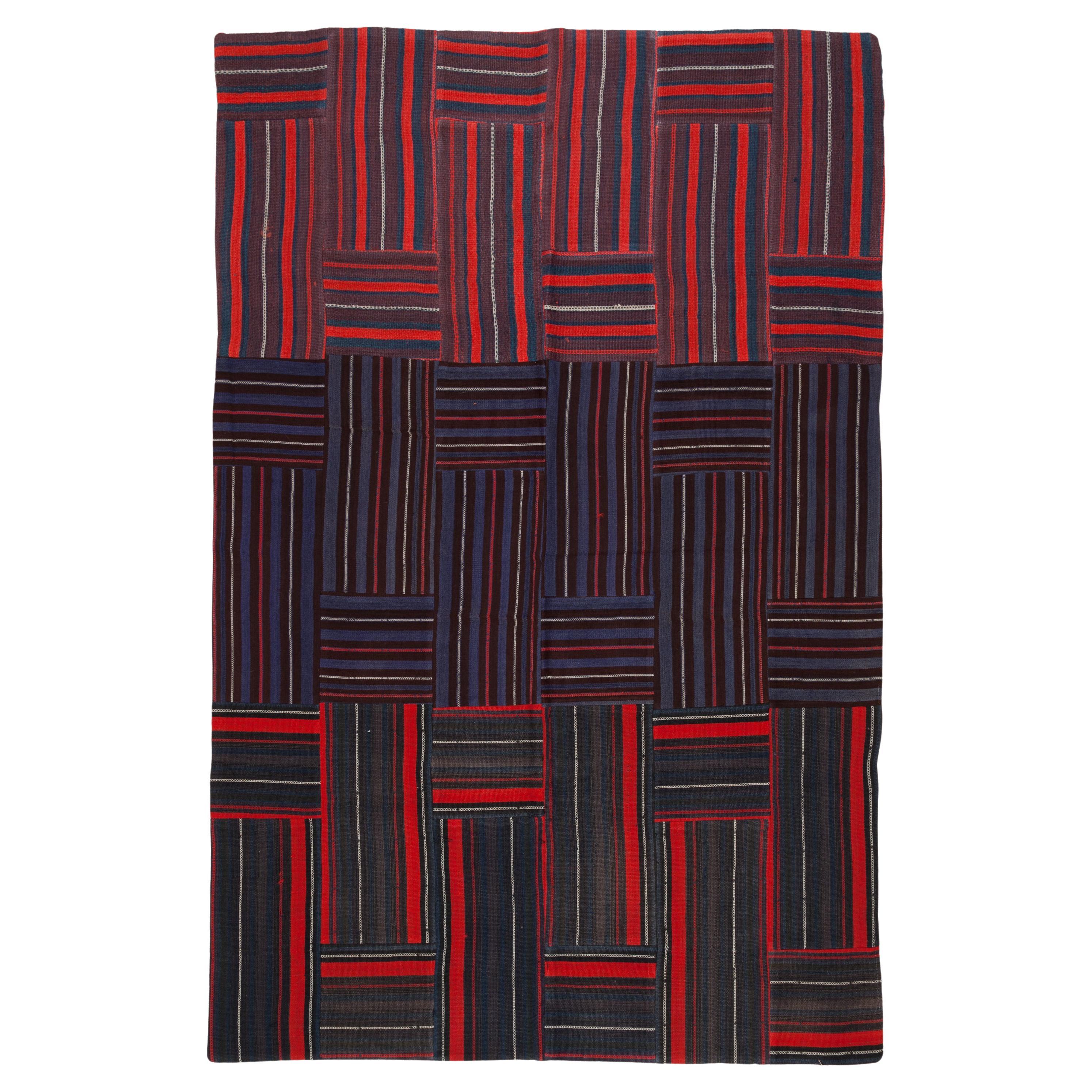 Ararat Rugs Collection, Modern Vintage Perde Patchwork Kilim Rug, Turkish Carpet For Sale