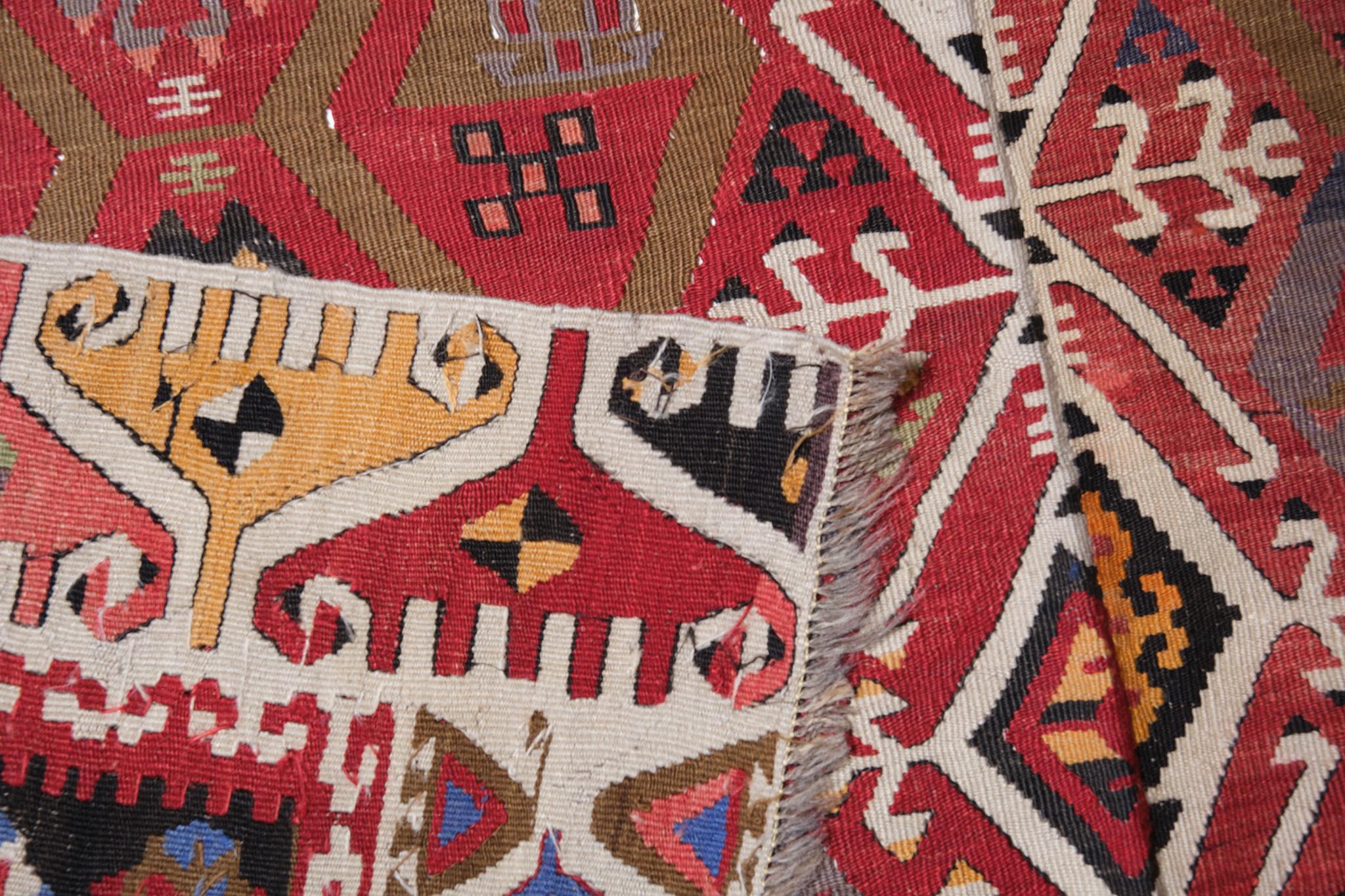 Hand-Knotted Old Adana Kilim Southern Anatolian Carpet Turkish Rug For Sale
