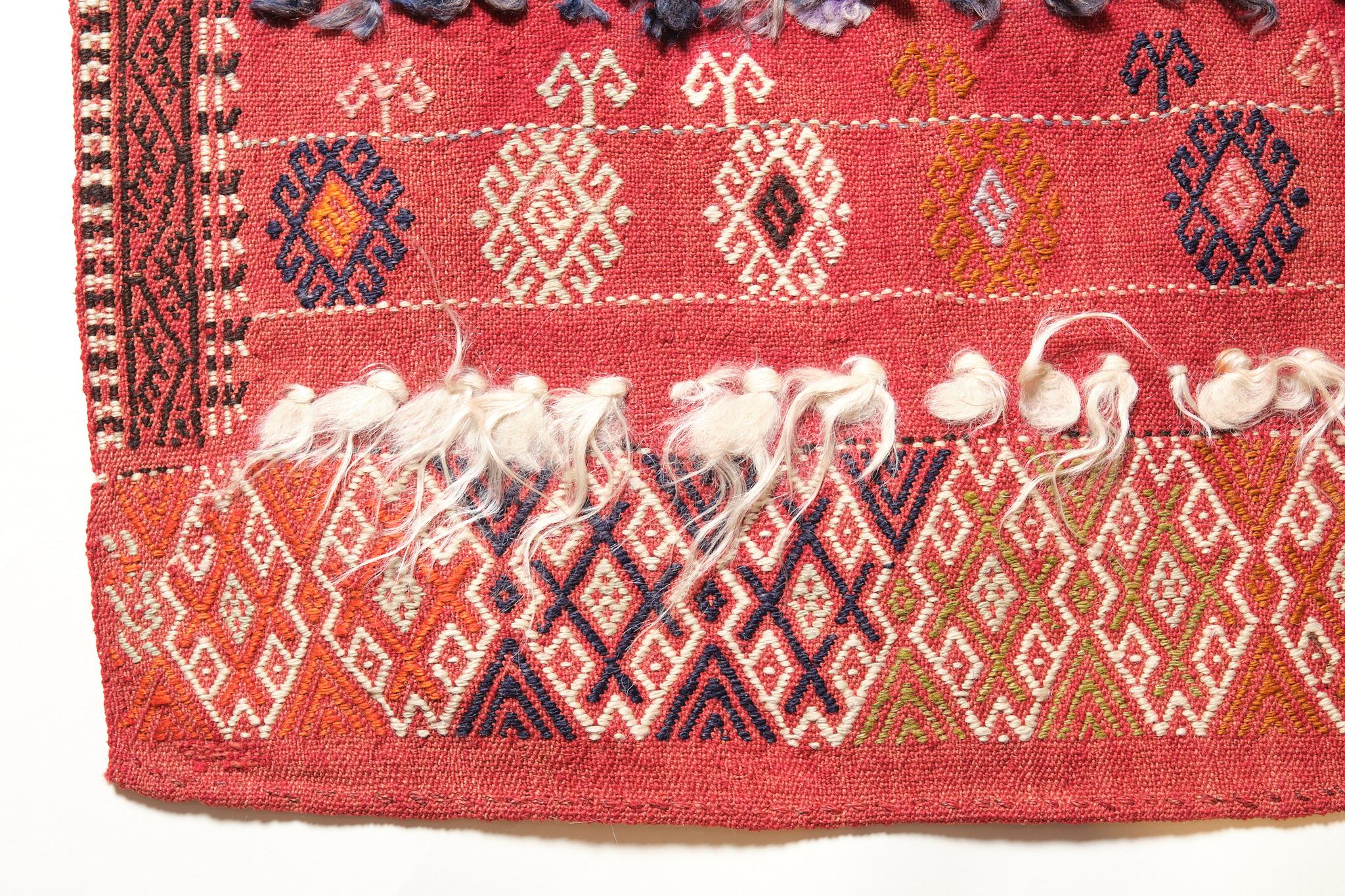This is an Eastern Anatolian vintage made in two halves of old Cecim ( Cicim or Jijim) Kilim from the Gaziantep region with a rare and beautiful color composition.

This town lies in south-eastern Turkey, close to the Syrian border and the