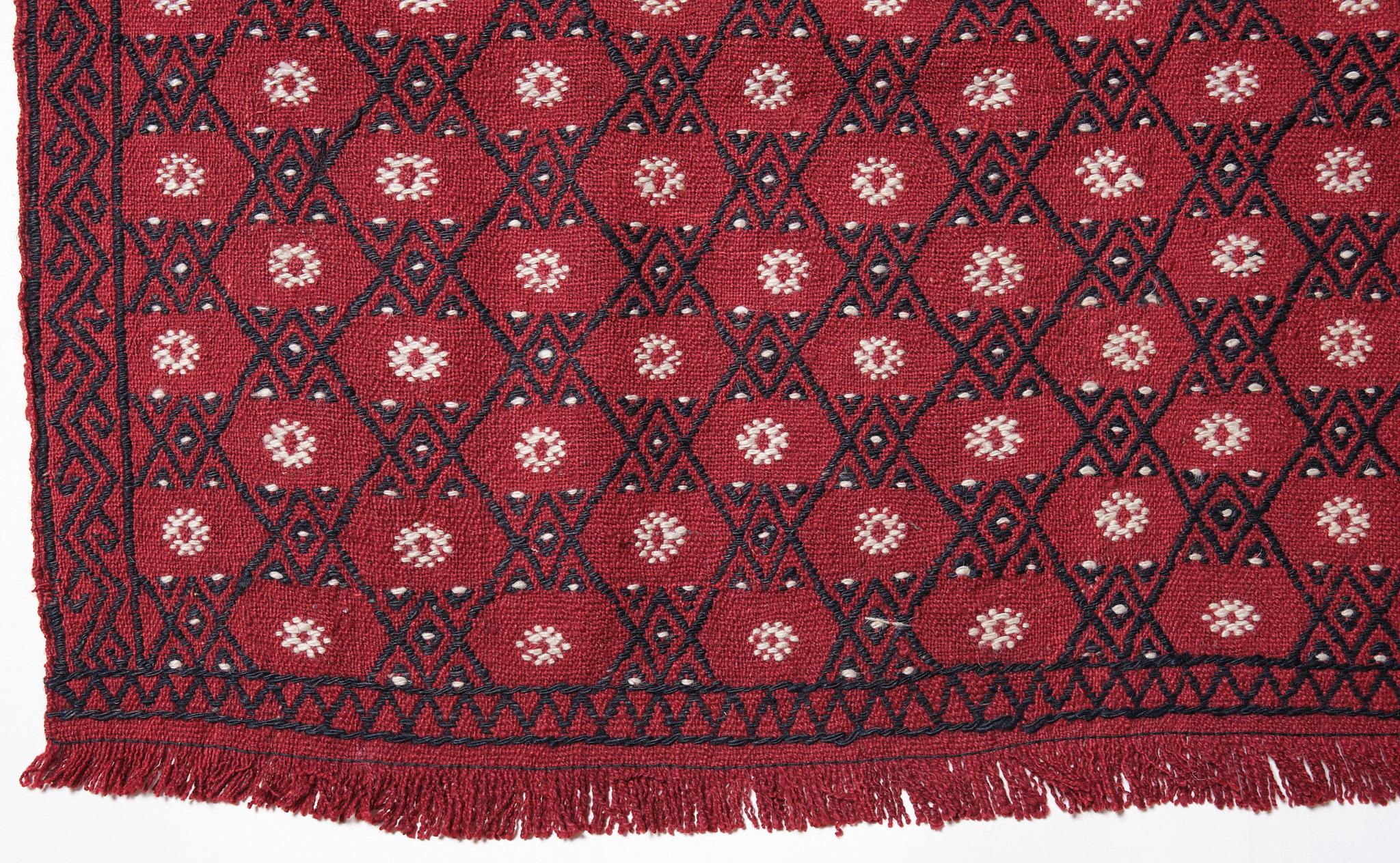 This is an Eastern Anatolian vintage made in two halves of old Cecim ( Cicim or Jijim) Kilim from the Gaziantep region with a rare and beautiful color composition.

This town lies in south-eastern Turkey, close to the Syrian border and the Euphrates