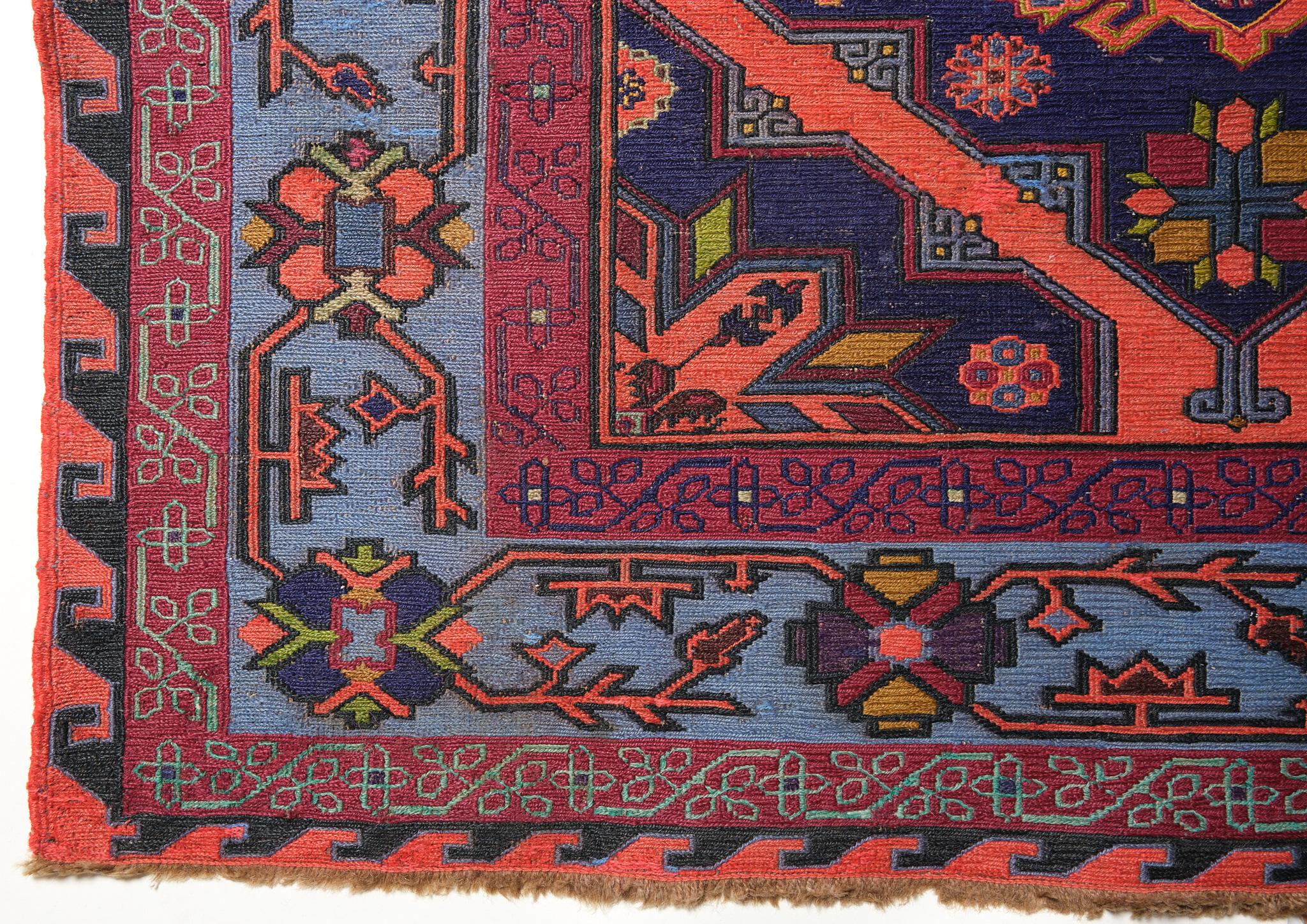 This is an old Soumak ( Sumak, Sumac ) Kilim from the Caucasus region with a rare and beautiful color composition.

Of the four countries that make up the Caucasus, Azerbaijan produces the most kilims, and the land has a long history of weaving.