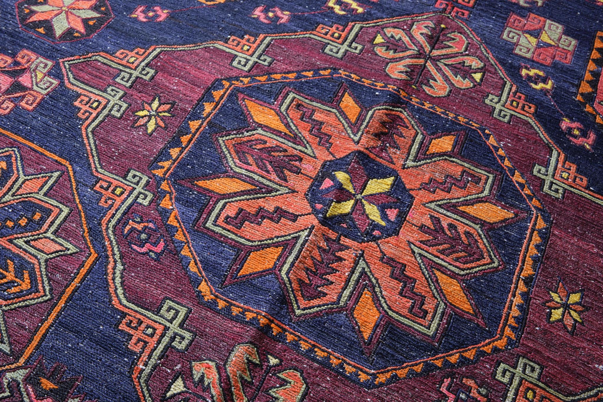 Hand-Knotted Old Caucasus Soumak Kilim Rug, Caucasian Sumak Carpet For Sale