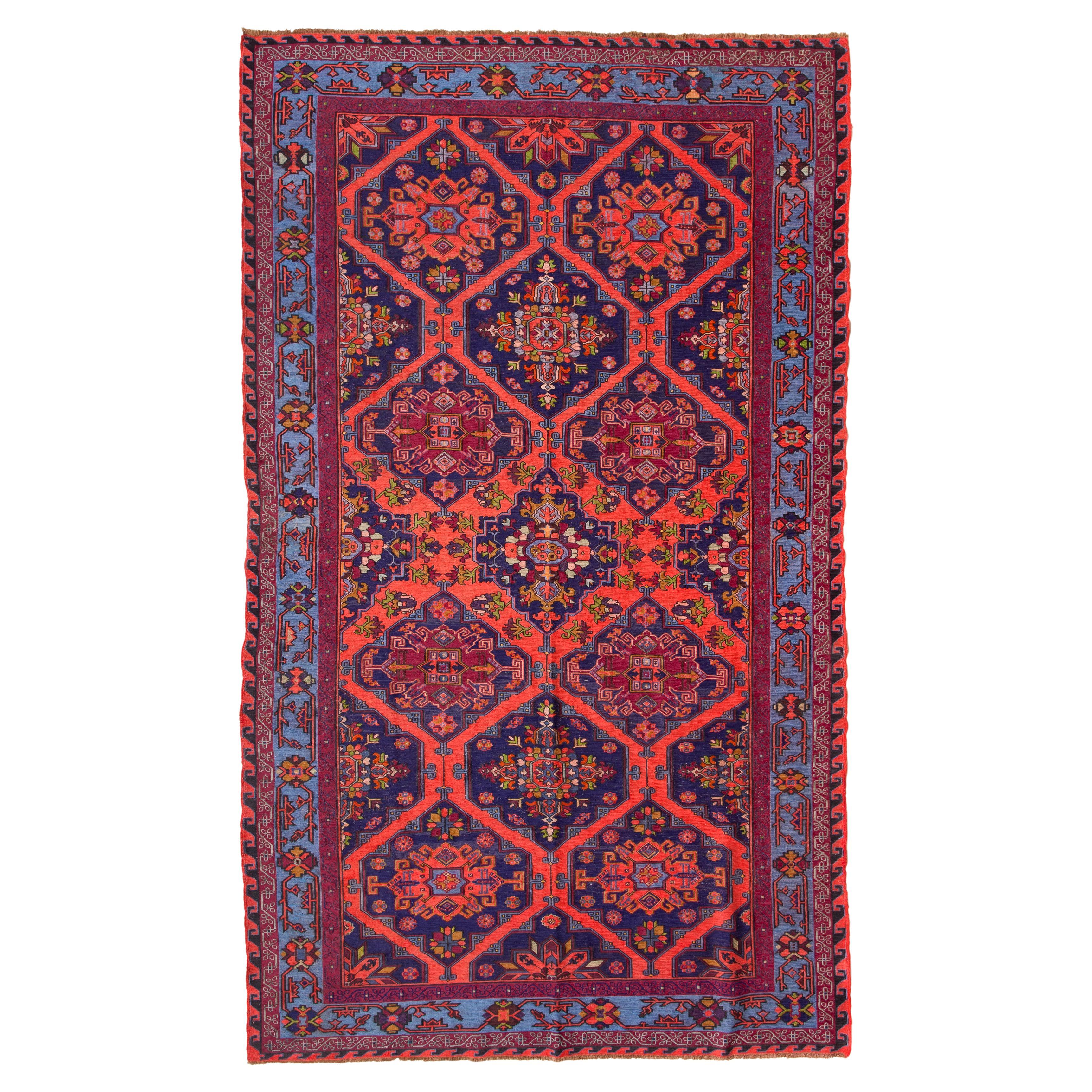 Old Caucasus Soumak Sumac Kilim Rug, Caucasian Natural Sumak Carpet