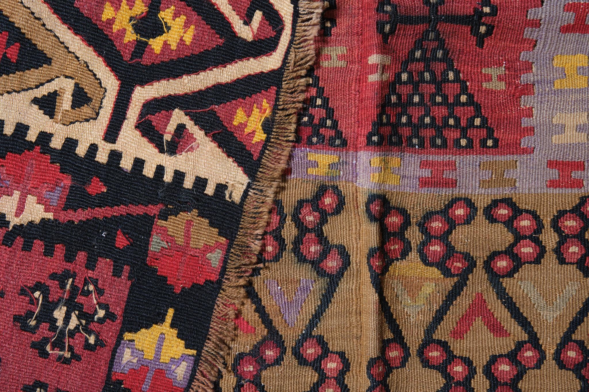 Hand-Woven Old Kayseri Kilim Central Anatolian Rug Turkish Carpet For Sale