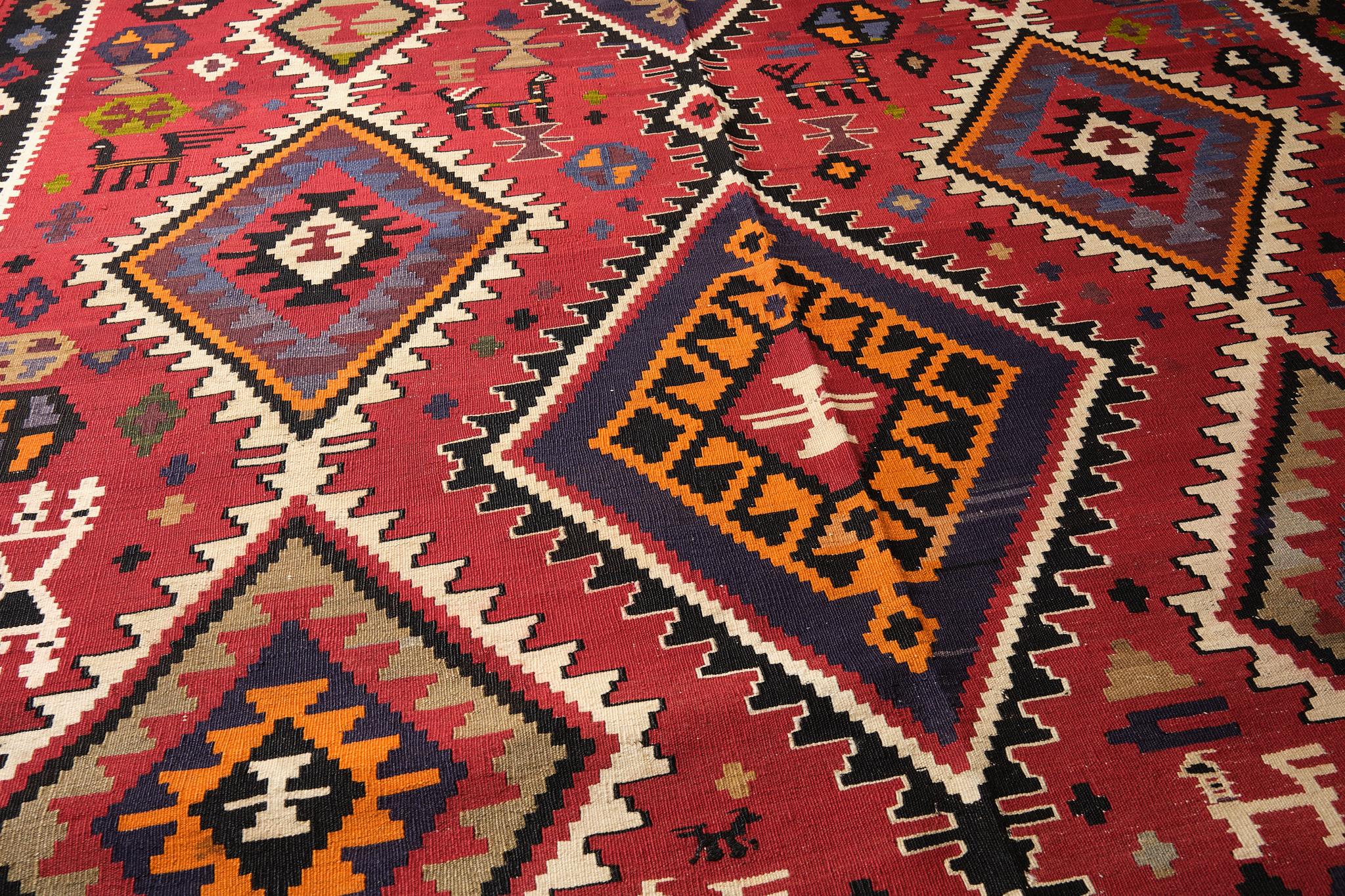 Hand-Woven Old Kuba Kilim Rug, Caucasian Carpet For Sale