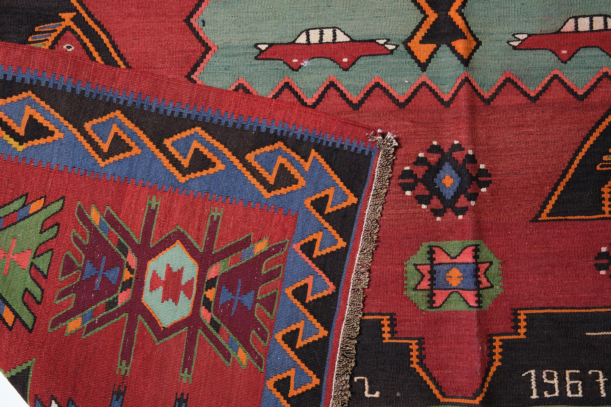 Hand-Woven Old Kuba Kilim Rug, Caucasian Carpet For Sale