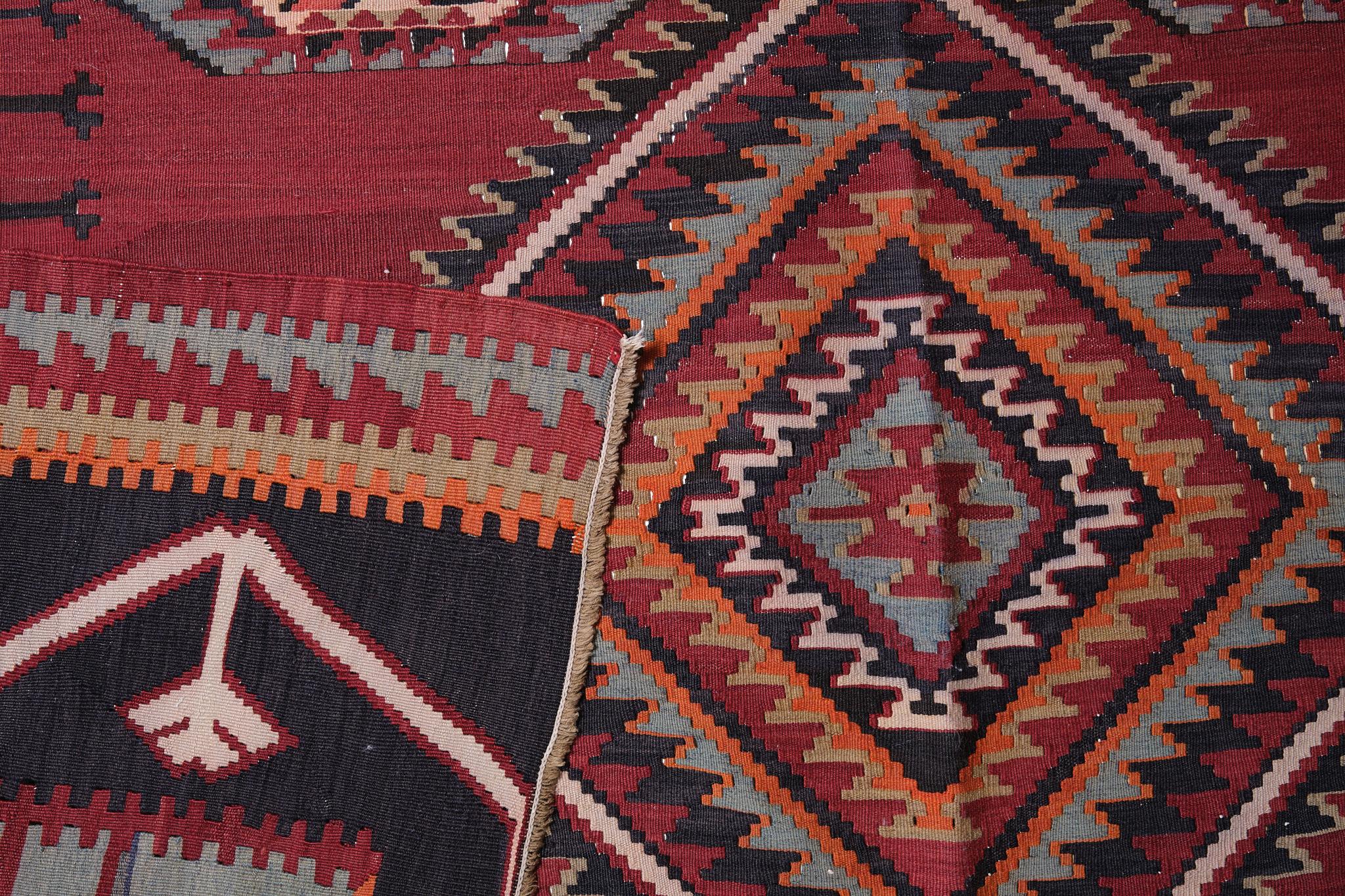 Hand-Woven Old Kuba Kilim Rug, Caucasian Carpet For Sale