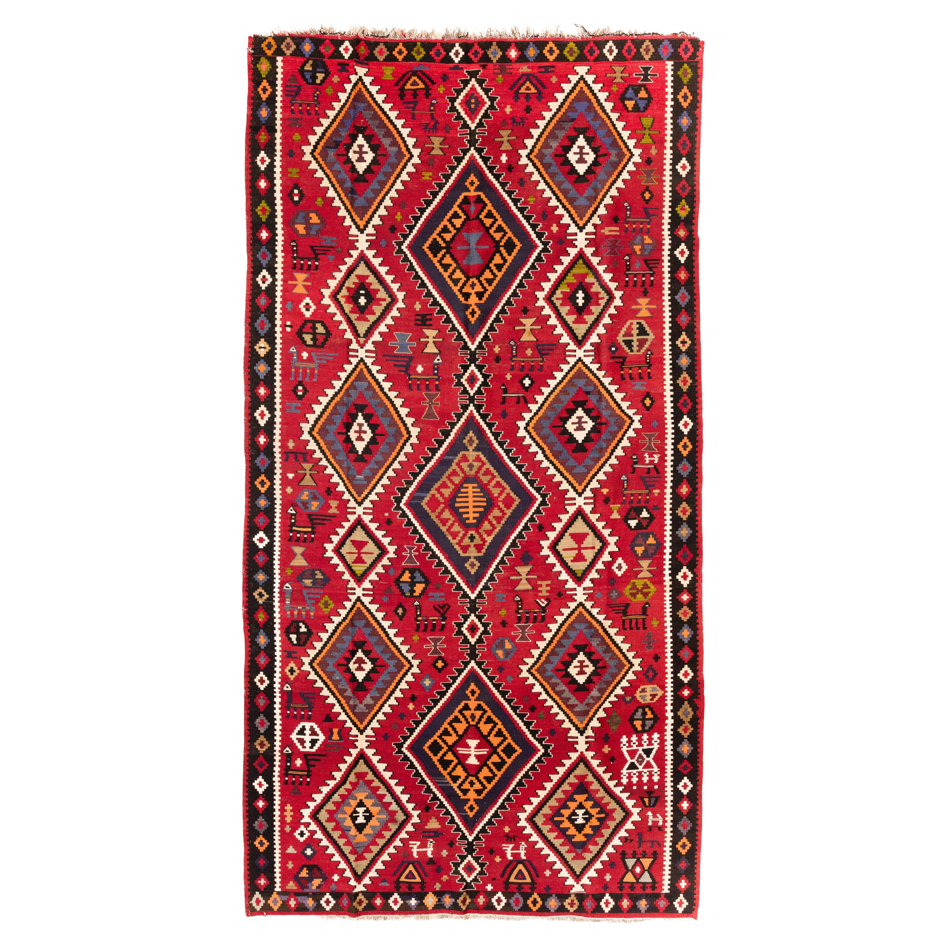 Caucasia Kuba Old Kilim Rug, Vintage Caucasian Carpet