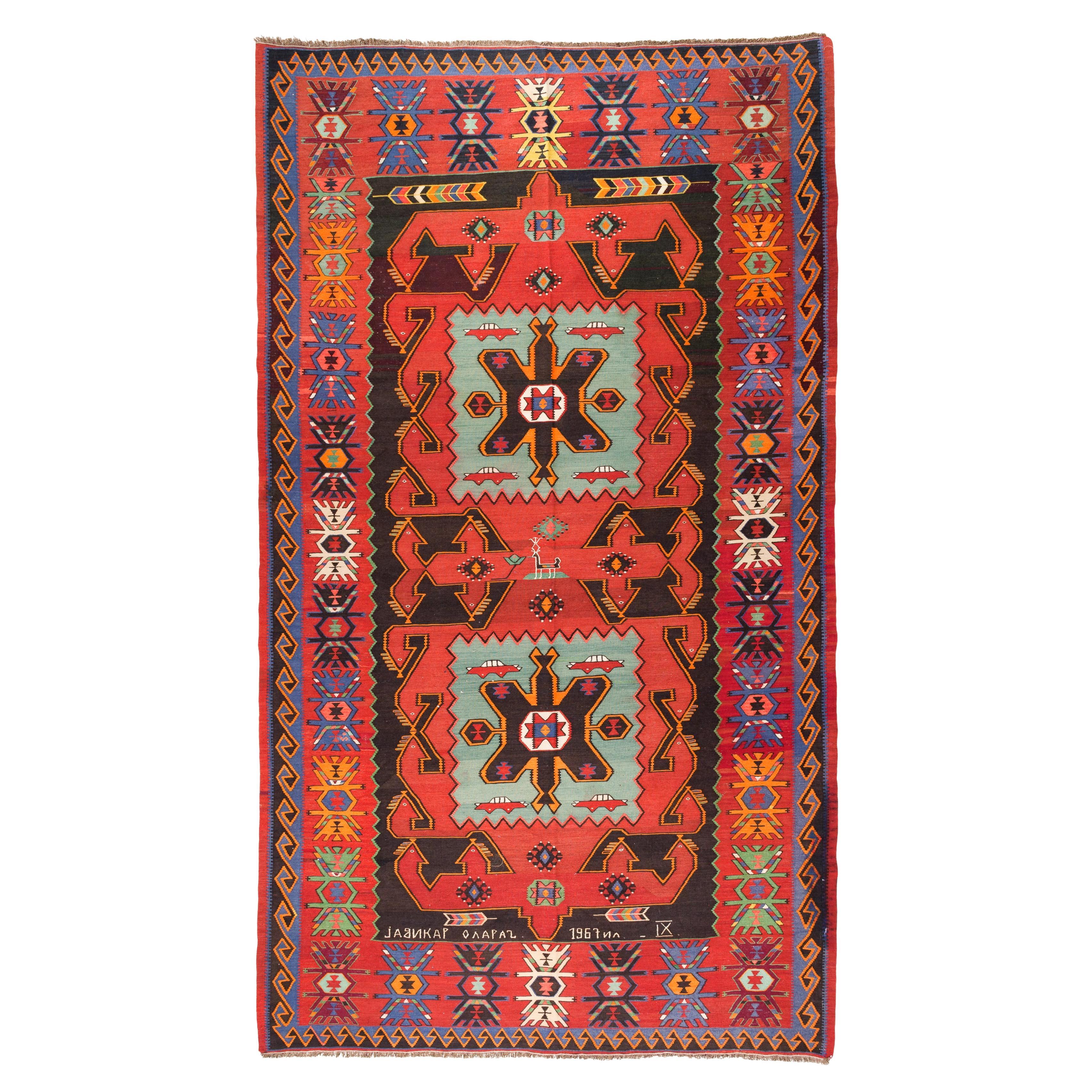 Ararat Rugs Collection Old Kuba Kilim Rug, Caucasian Carpet