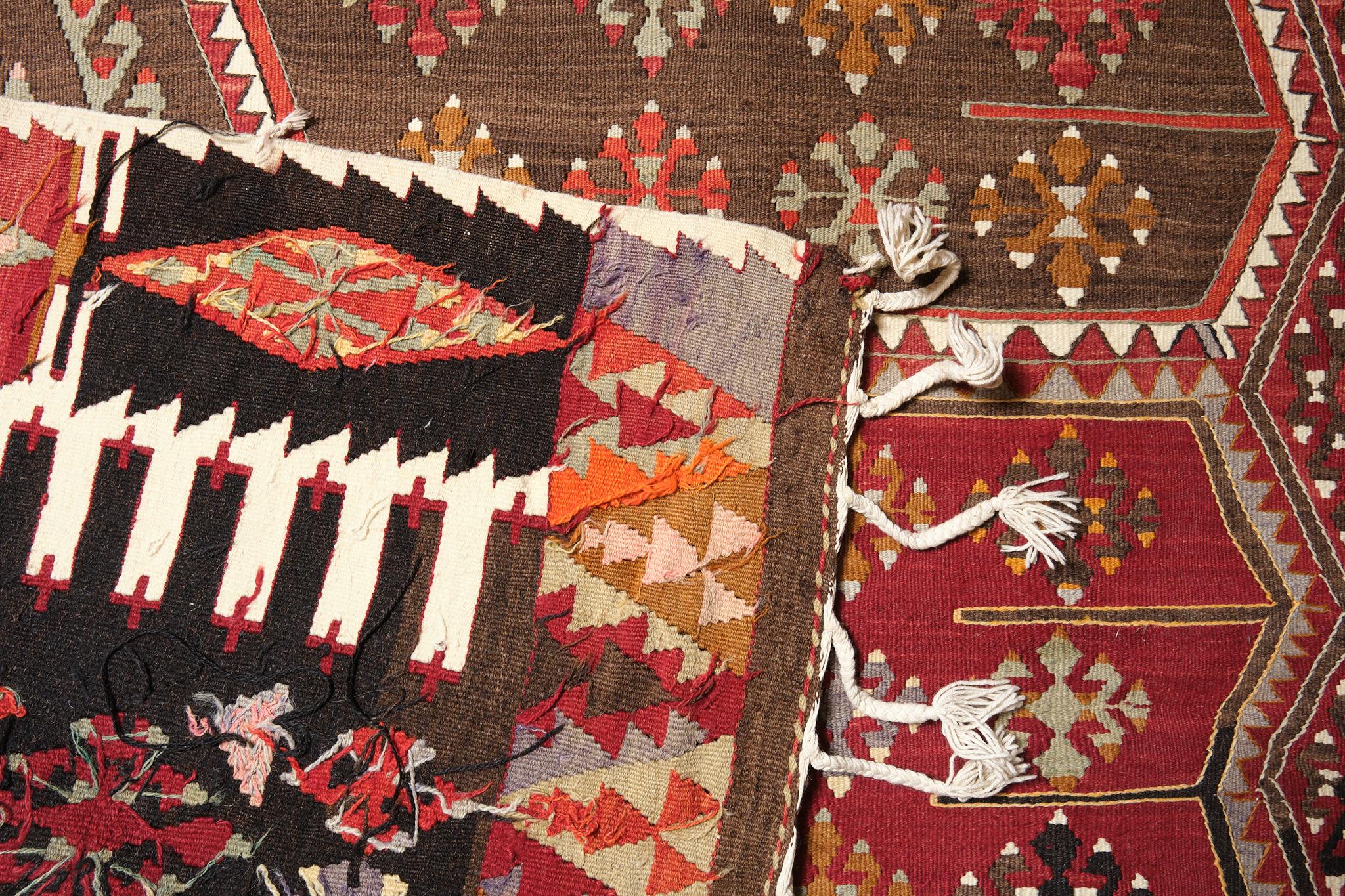 Hand-Woven Old Sivas Kilim Central Anatolian Rug Turkish Carpet For Sale