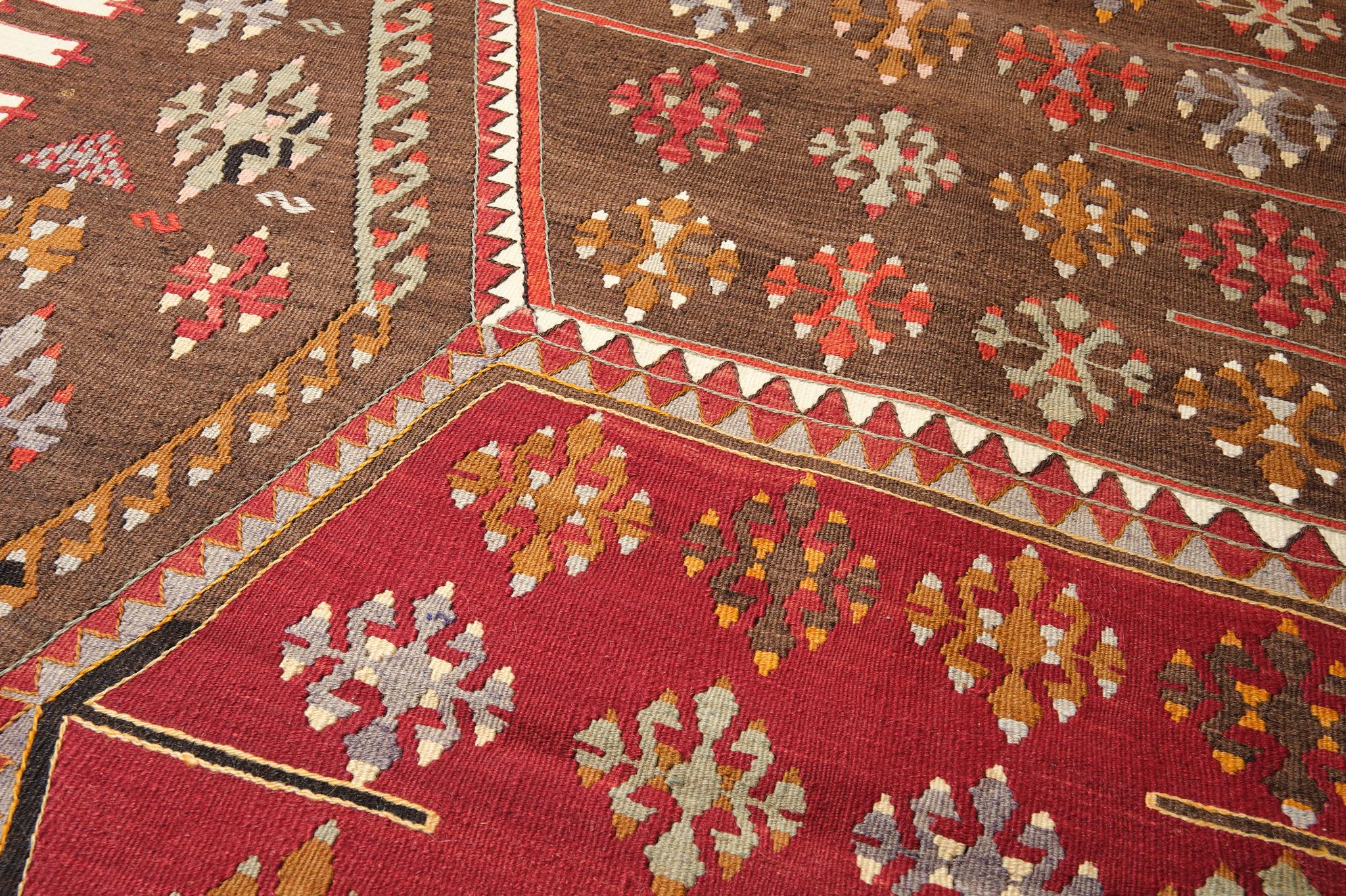 Old Sivas Kilim Central Anatolian Rug Turkish Carpet In Good Condition For Sale In Tokyo, JP