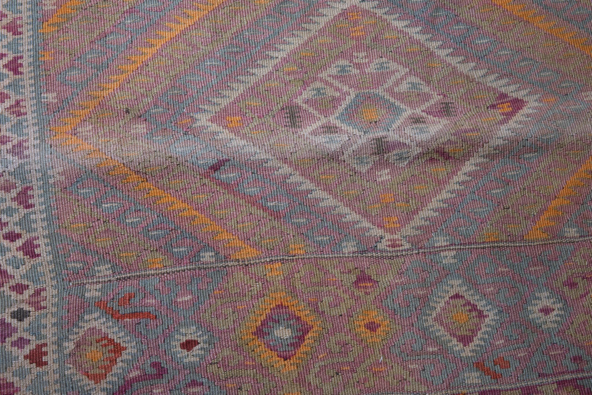 Hand-Knotted Old Van Muted Color Kilim Rug,  Anatolian Turkish Carpet For Sale