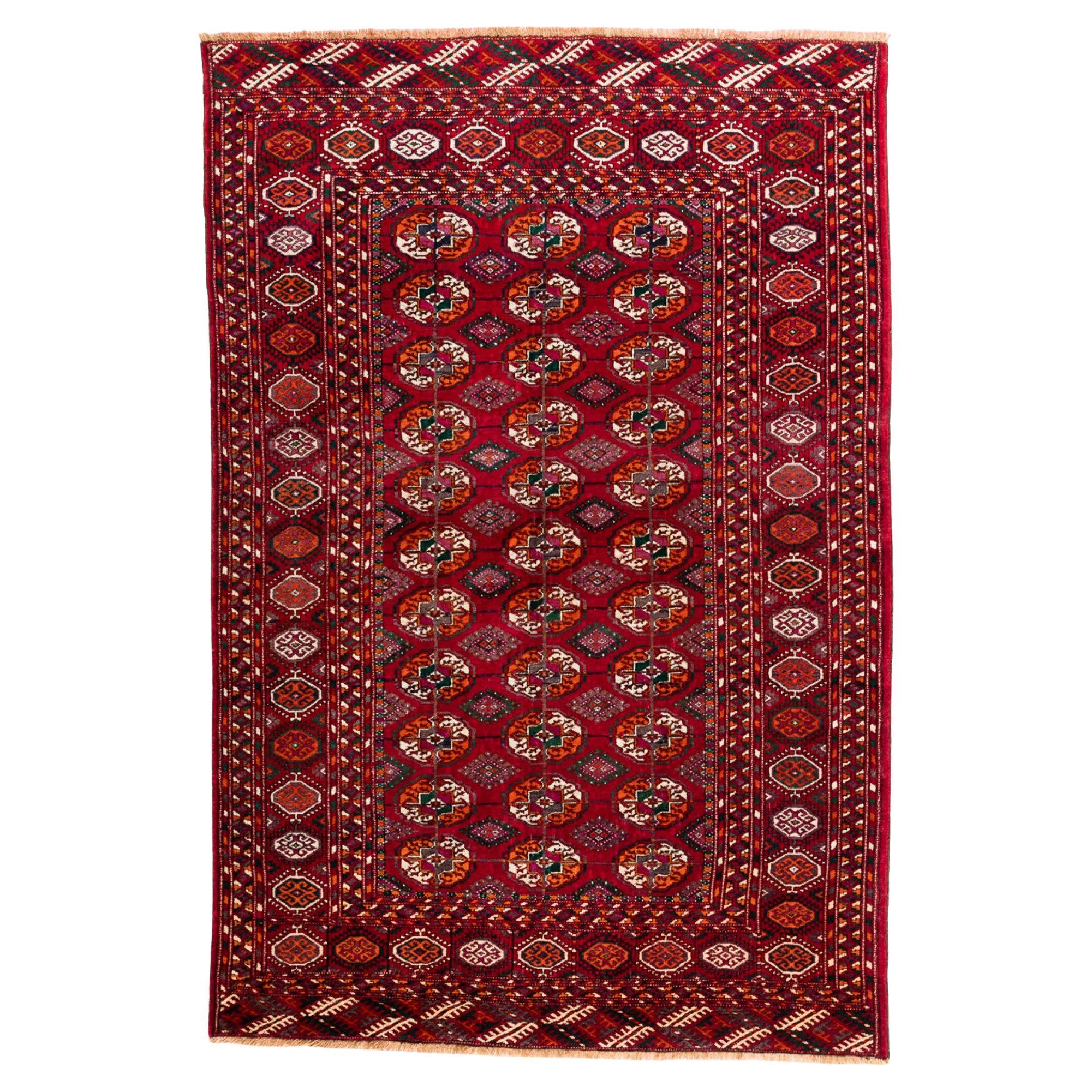 Old Vintage Tekke Bukhara Turkmen Carpet, Turkoman Rug For Sale