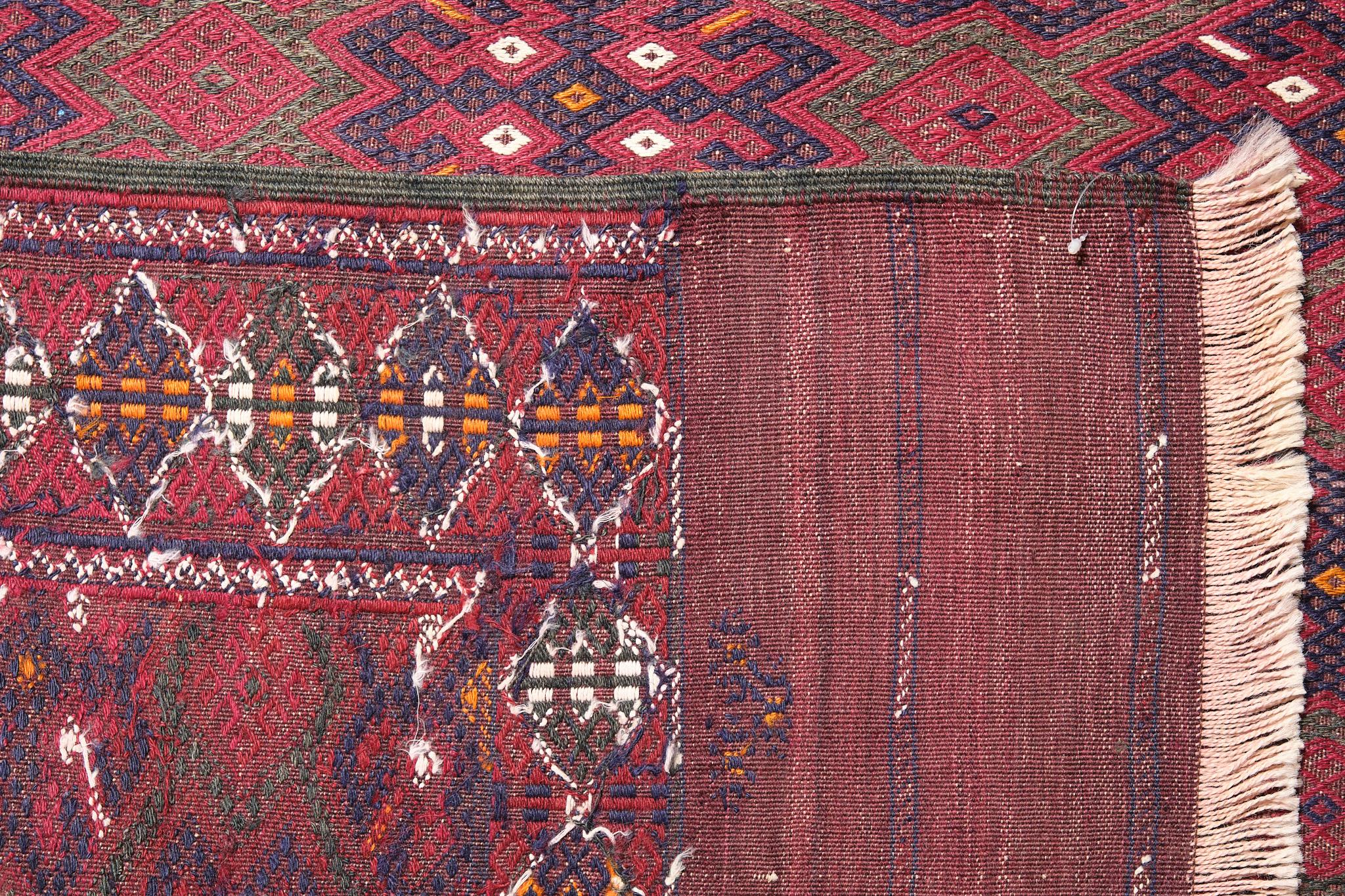 20th Century Old Yomut Turkoman Central Asian Cijim Jijim Kilim Rug For Sale
