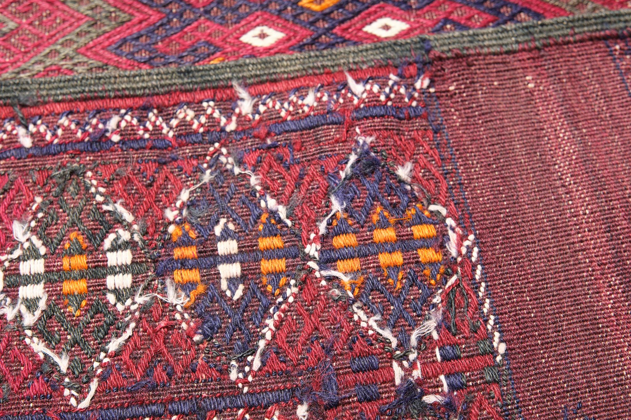 Wool Old Yomut Turkoman Central Asian Cijim Jijim Kilim Rug For Sale