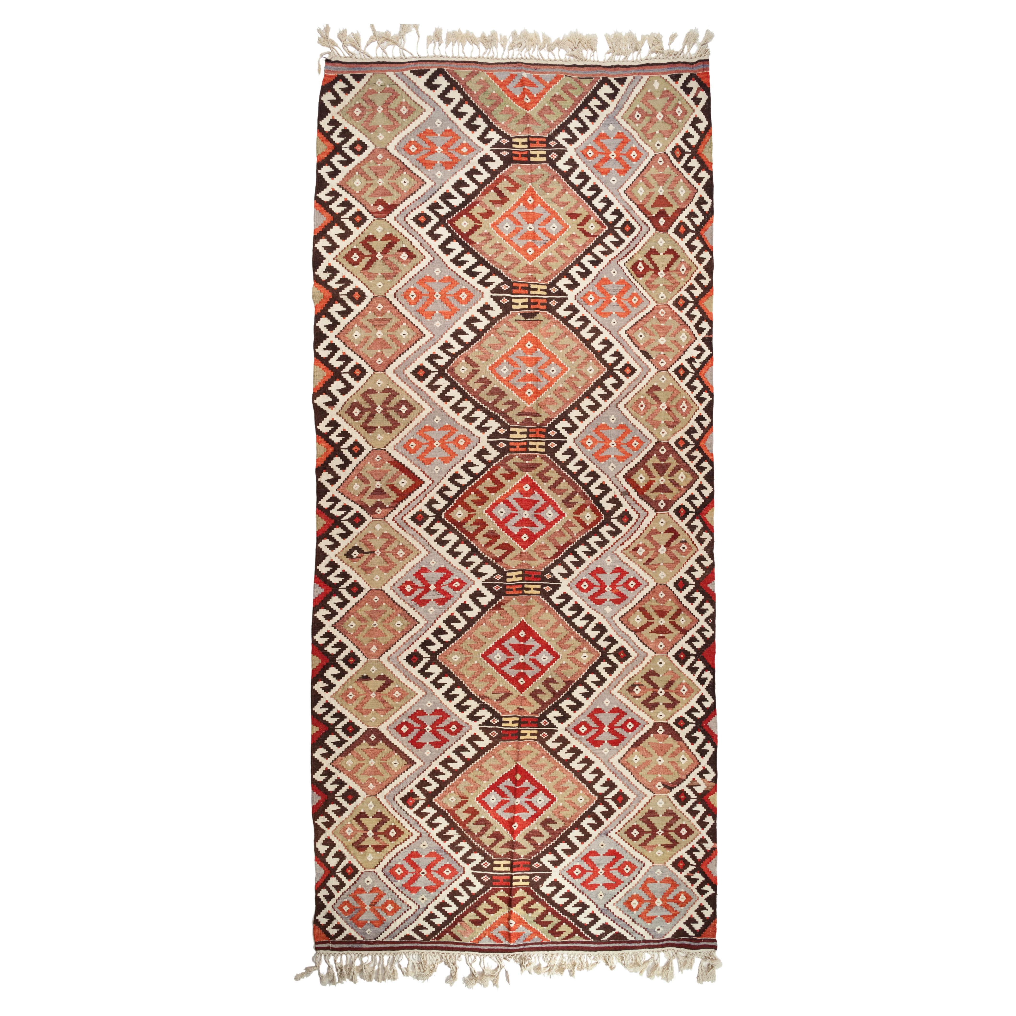 Vintage Antalya Kilim Rug Old Anatolian Turkish Carpet For Sale