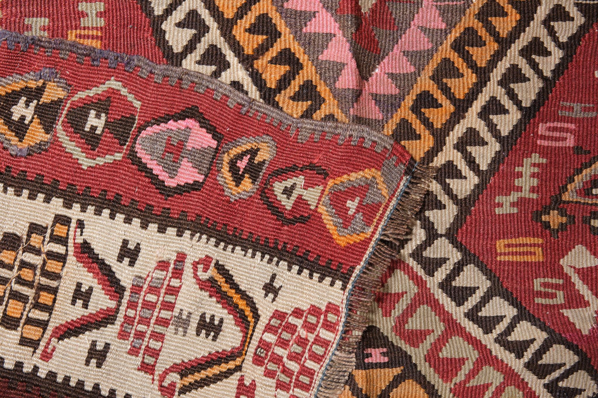 Hand-Knotted Vintage Erzurum Kilim Rug Old Anatolian Turkish Carpet For Sale