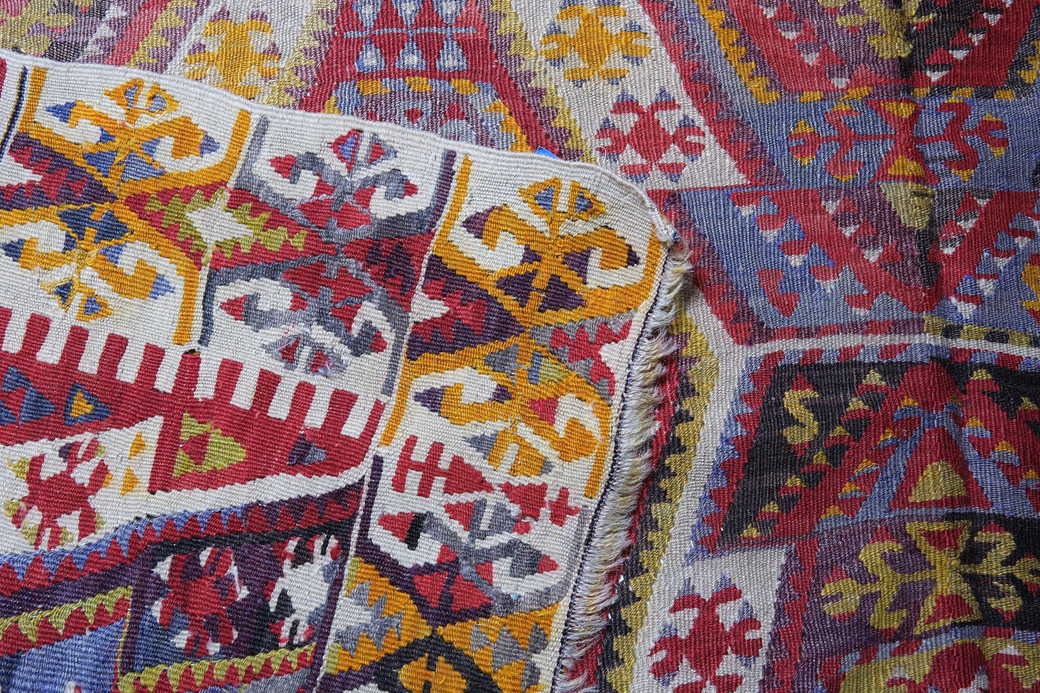 Hand-Knotted Vintage Malatya Kilim Rug Old Anatolian Turkish Carpet For Sale