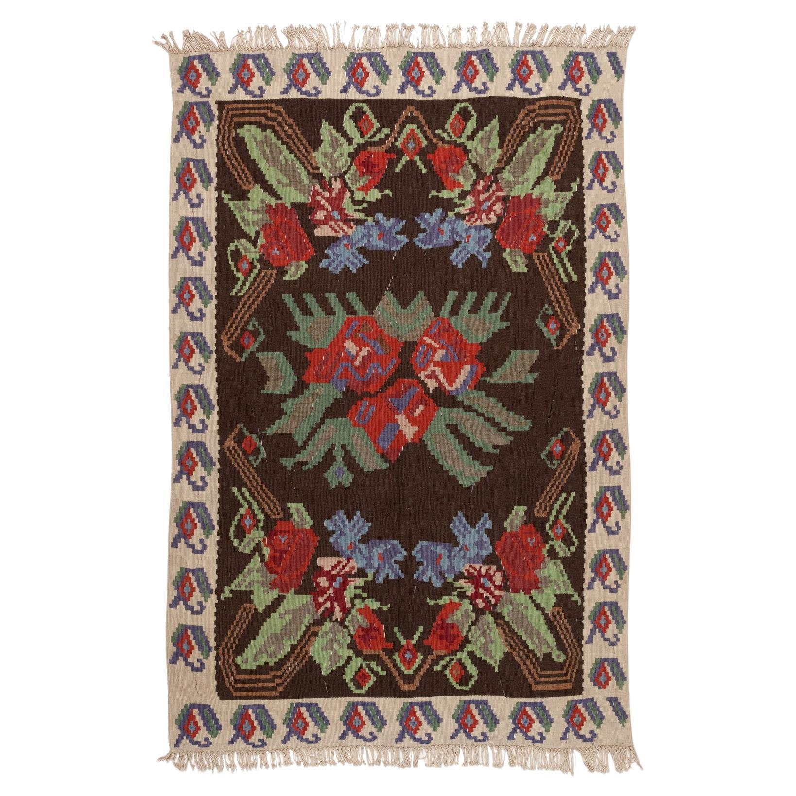 Vintage Old Bessarabian Kilim Rug, Bulgarian Carpet