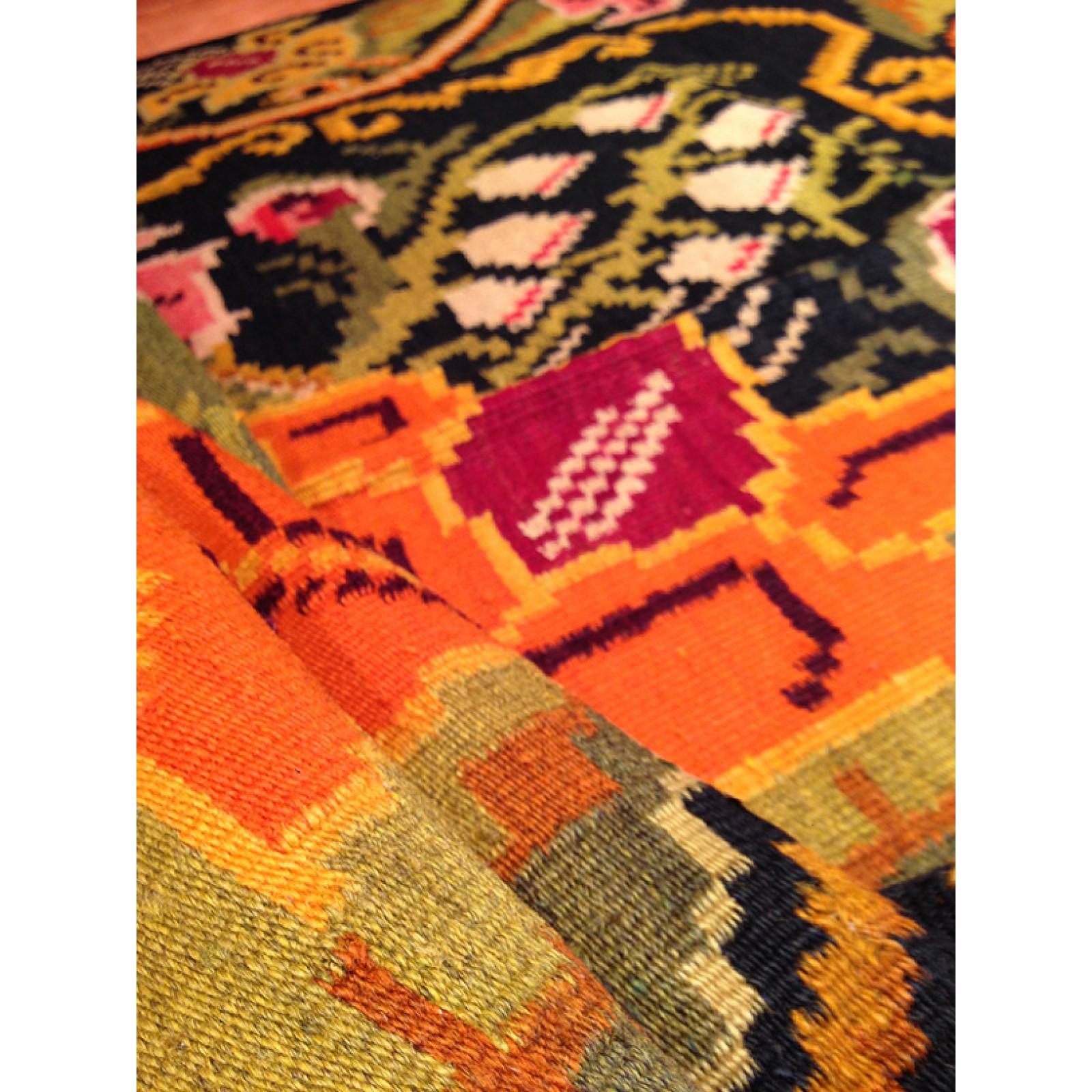 This is a Vintage Old Bessarabian Kilim Rug from Moldova with a rare and beautiful color composition.

Today it is a landlocked country in Eastern Europe, bordering Romania and Ukraine. Although it is now an independent country, it has been ruled by