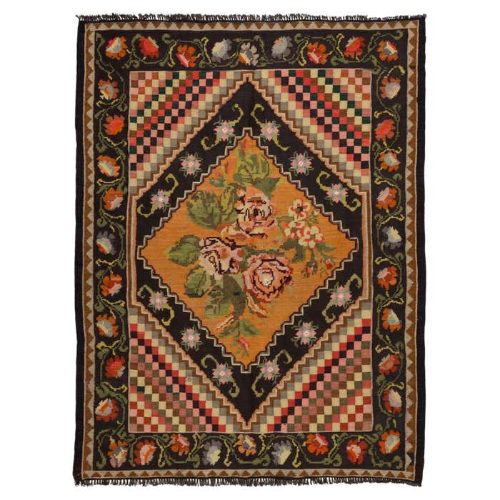 Vintage Old Bessarabian Kilim Rug, Moldovan Carpet For Sale at 1stDibs