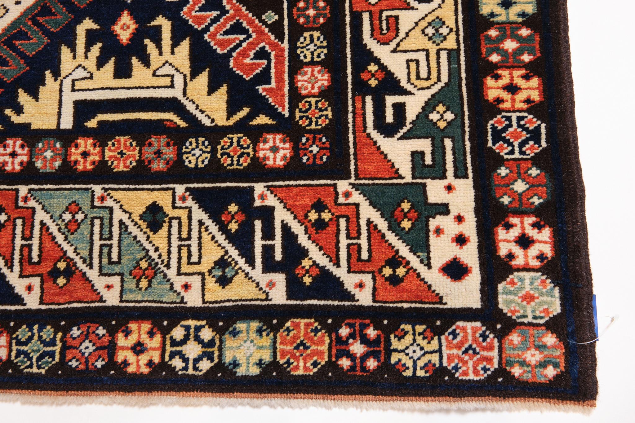 Vegetable Dyed Ararat Rugs Derbend Kazak Rug, 19th C. Caucasian Revival Carpet Natural Dyed For Sale