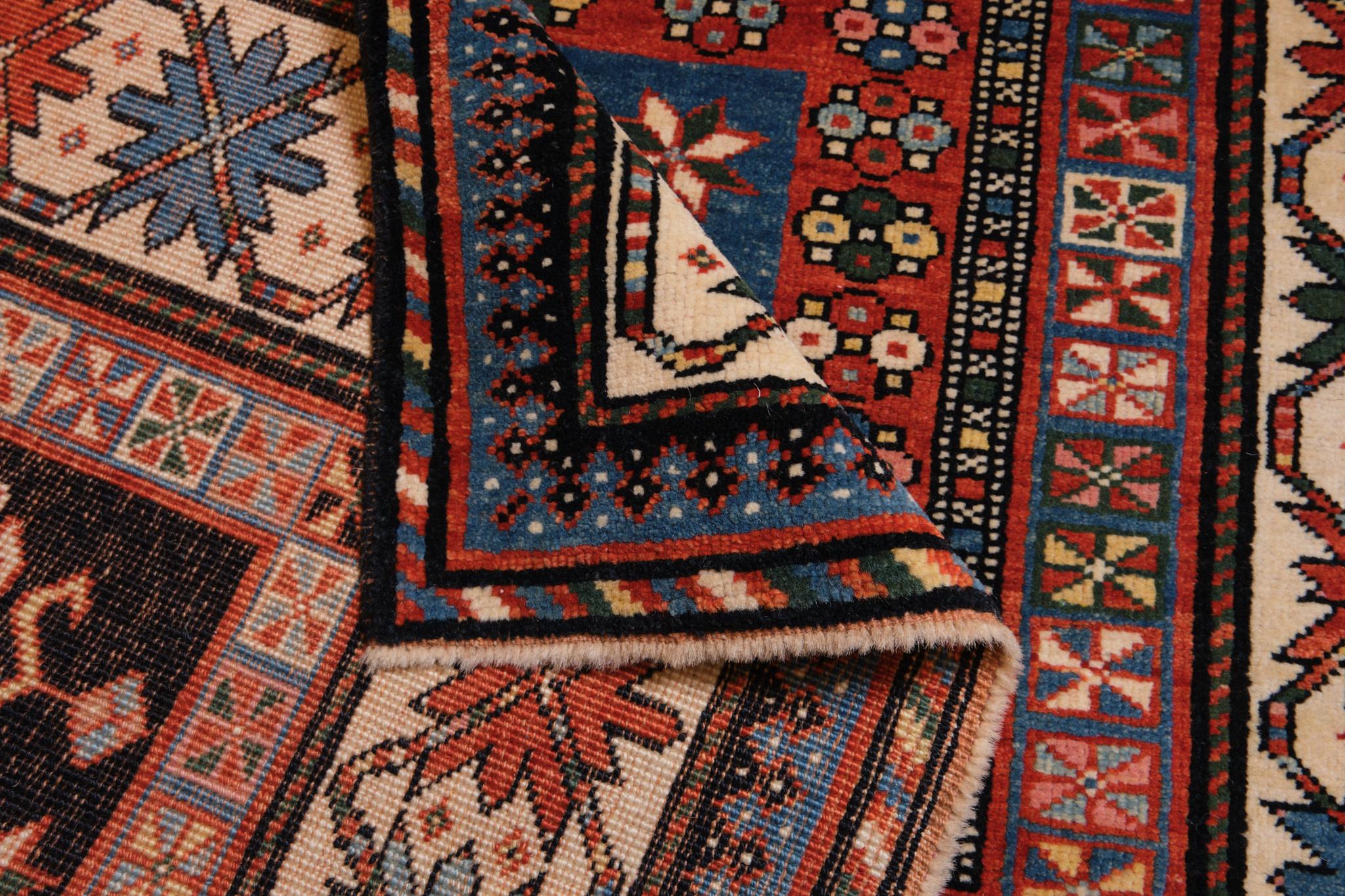 Ararat-Teppiche Doppel migrab Genje Saliani Gebetsteppich Kaukasischer Teppich Naturfarben (Pflanzlich gefärbt) im Angebot