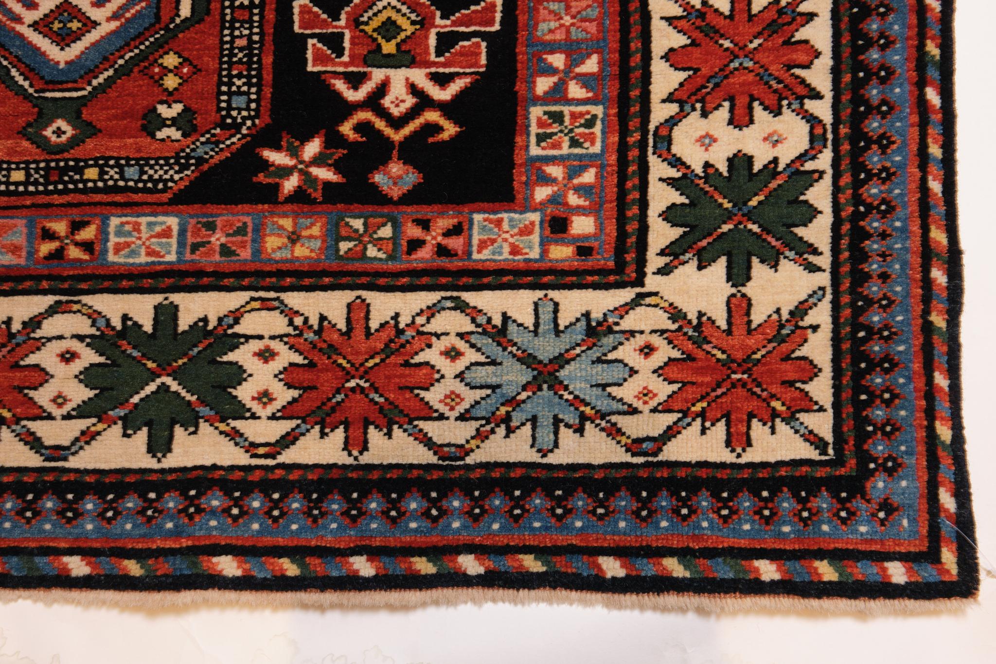 Contemporary Ararat Rugs Double Migrab Genje Saliani Prayer Rug Caucasian Carpet Natural Dyed For Sale