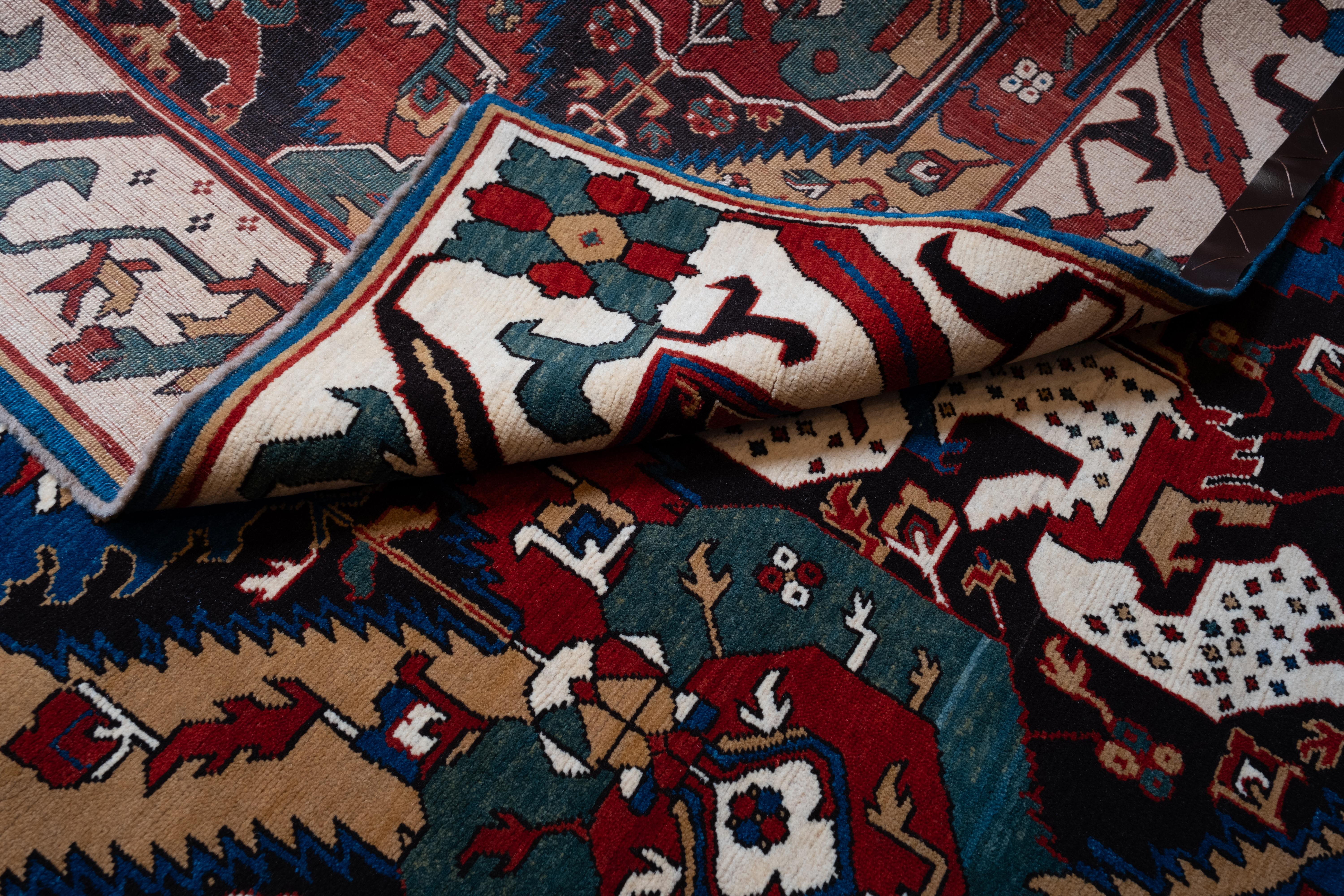 Wool Ararat Rugs Dragon Rug, Antique Caucasus Museum Revival Carpet, Natural Dyed For Sale