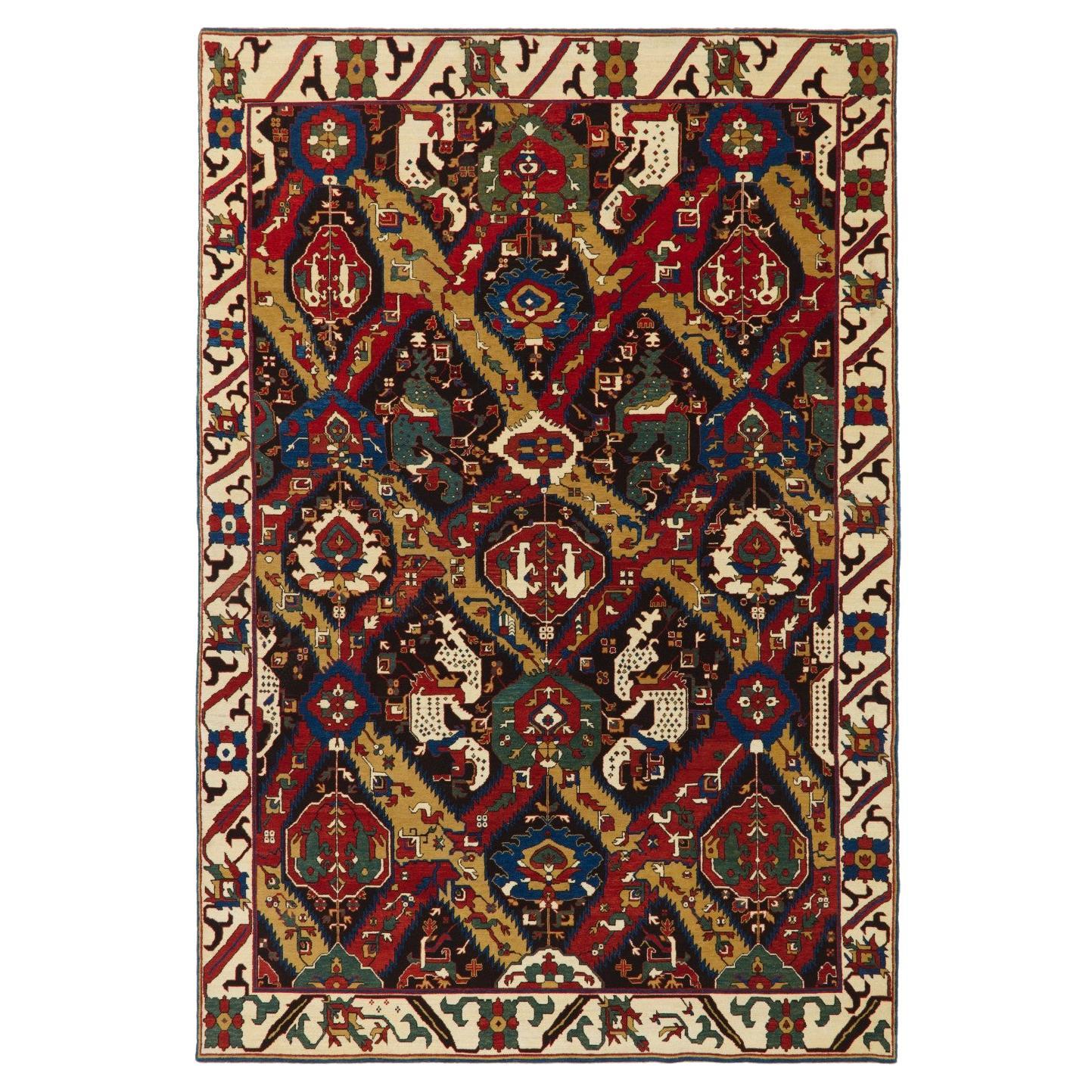 Tappeto Ararat Rugs Dragon, Tappeto antico Caucasus Museum Revival, tinta naturale